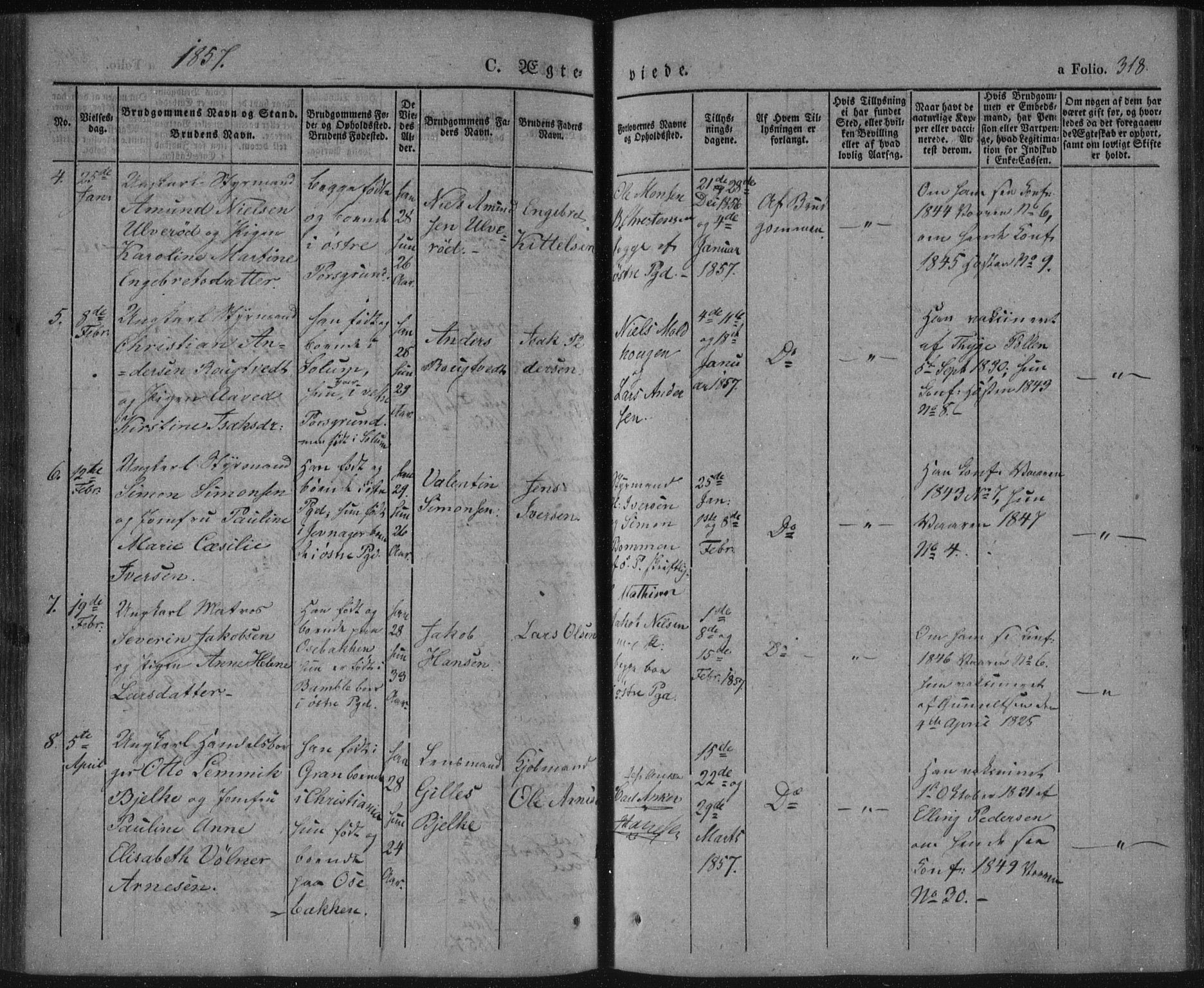 Porsgrunn kirkebøker , AV/SAKO-A-104/F/Fa/L0006: Parish register (official) no. 6, 1841-1857, p. 318