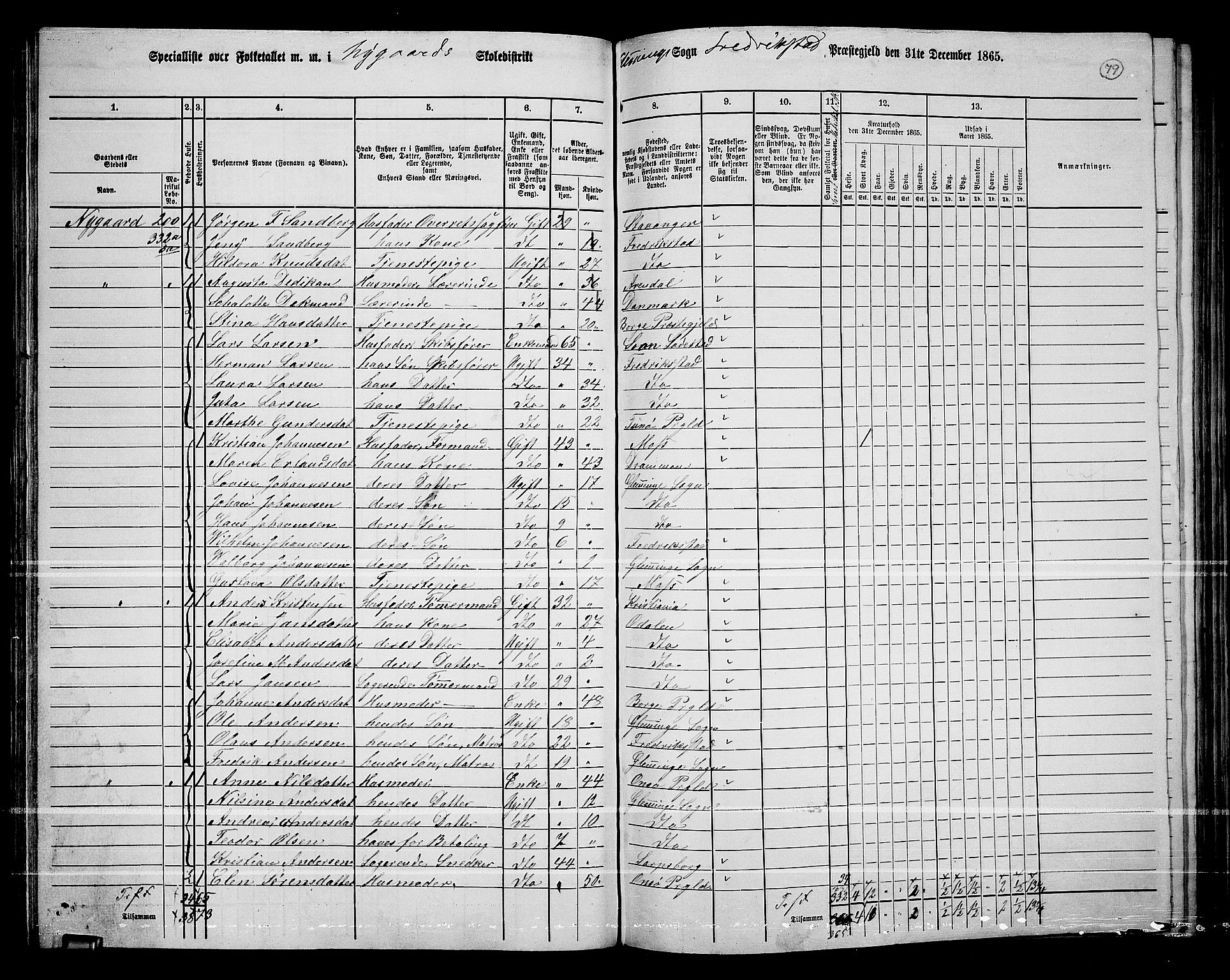 RA, 1865 census for Fredrikstad/Glemmen, 1865, p. 75