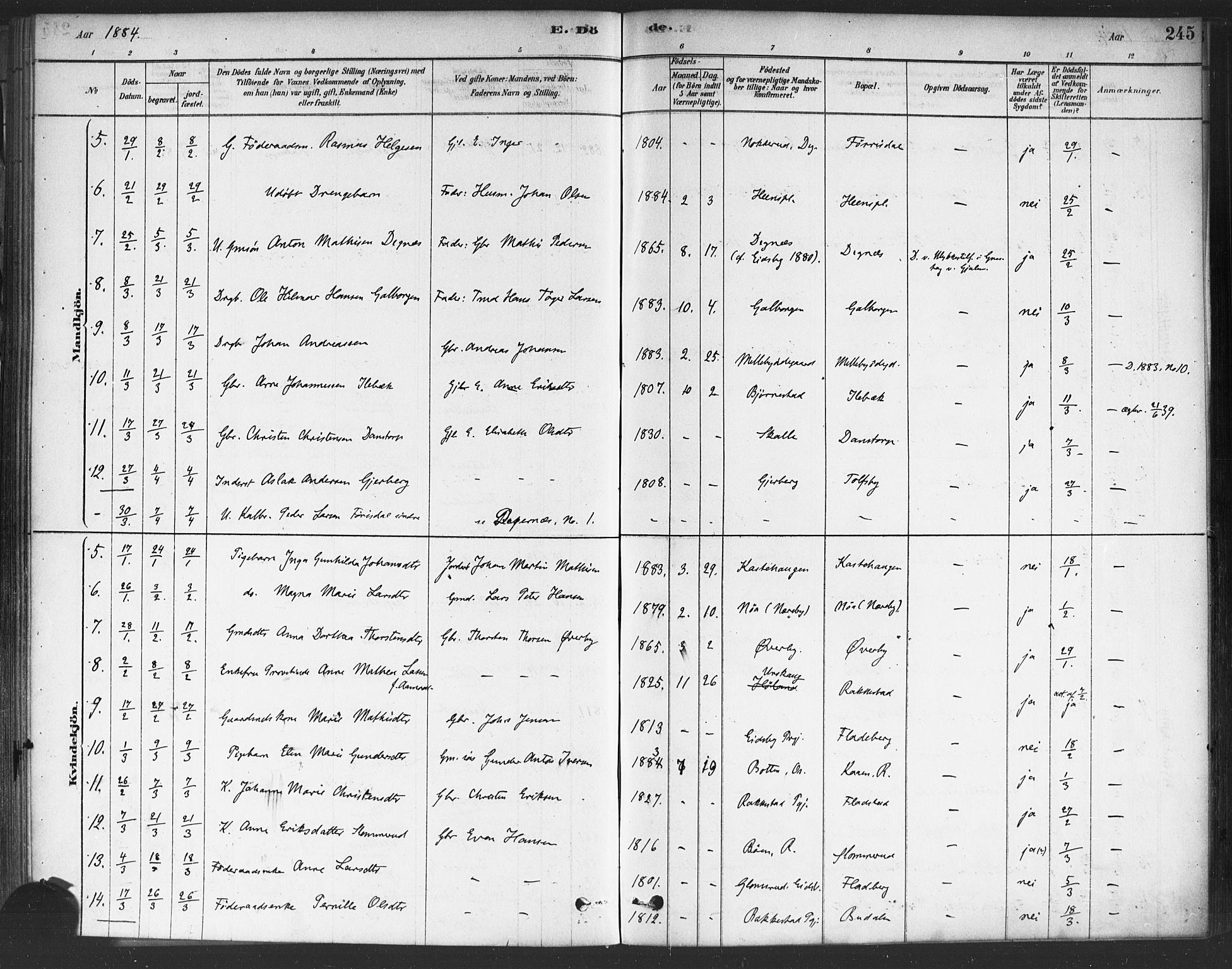 Rakkestad prestekontor Kirkebøker, AV/SAO-A-2008/F/Fa/L0012: Parish register (official) no. I 12, 1878-1893, p. 245