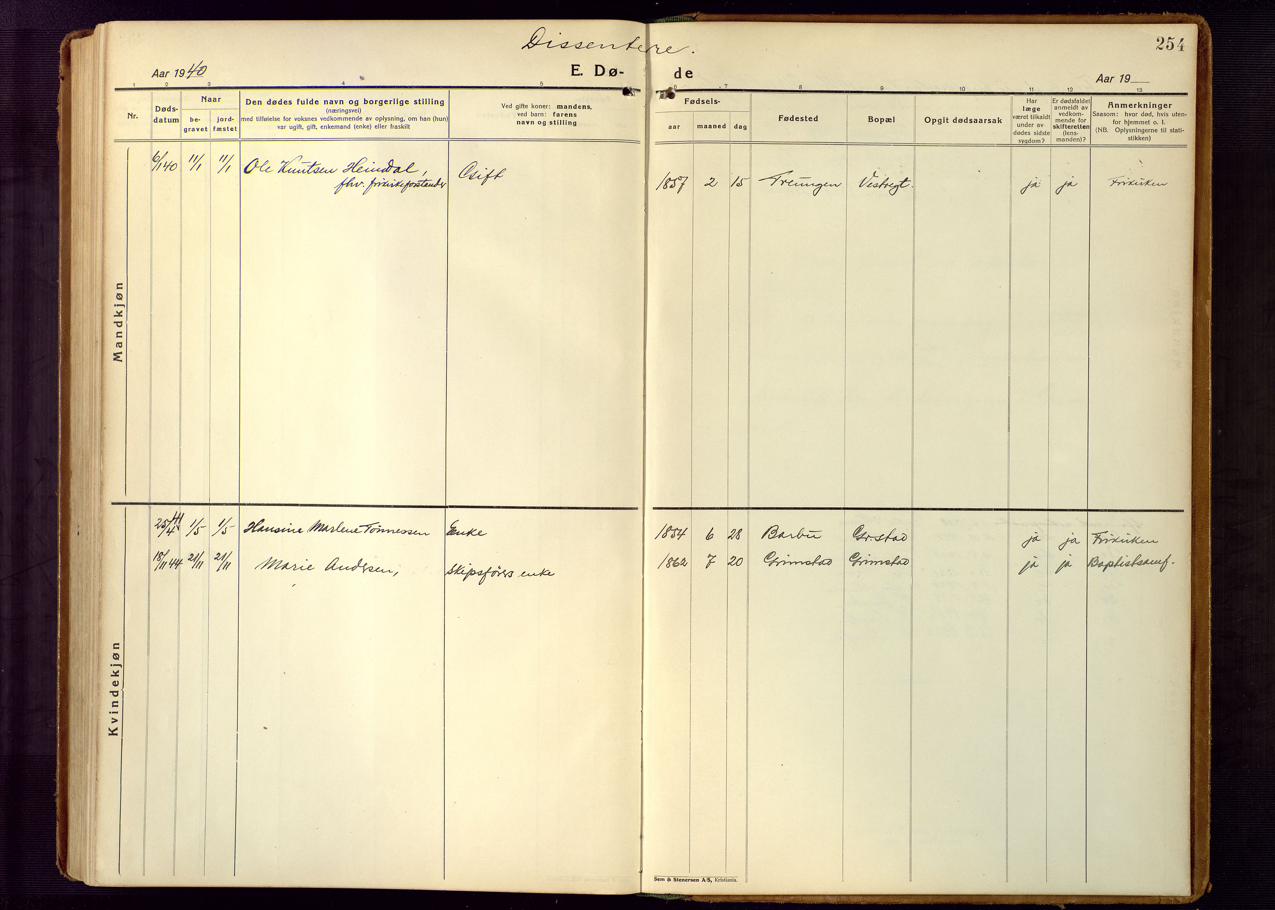 Grimstad sokneprestkontor, AV/SAK-1111-0017/F/Fb/L0002: Parish register (copy) no. B 2, 1923-1949, p. 254