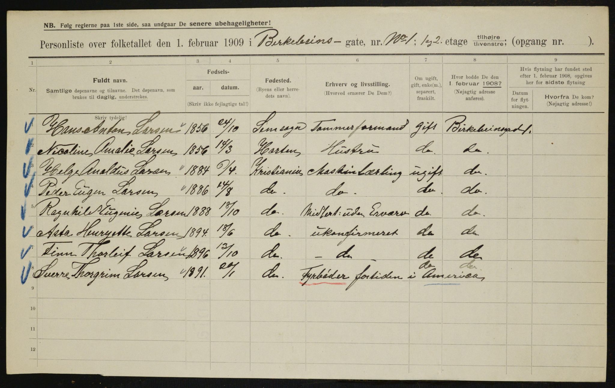 OBA, Municipal Census 1909 for Kristiania, 1909, p. 4549