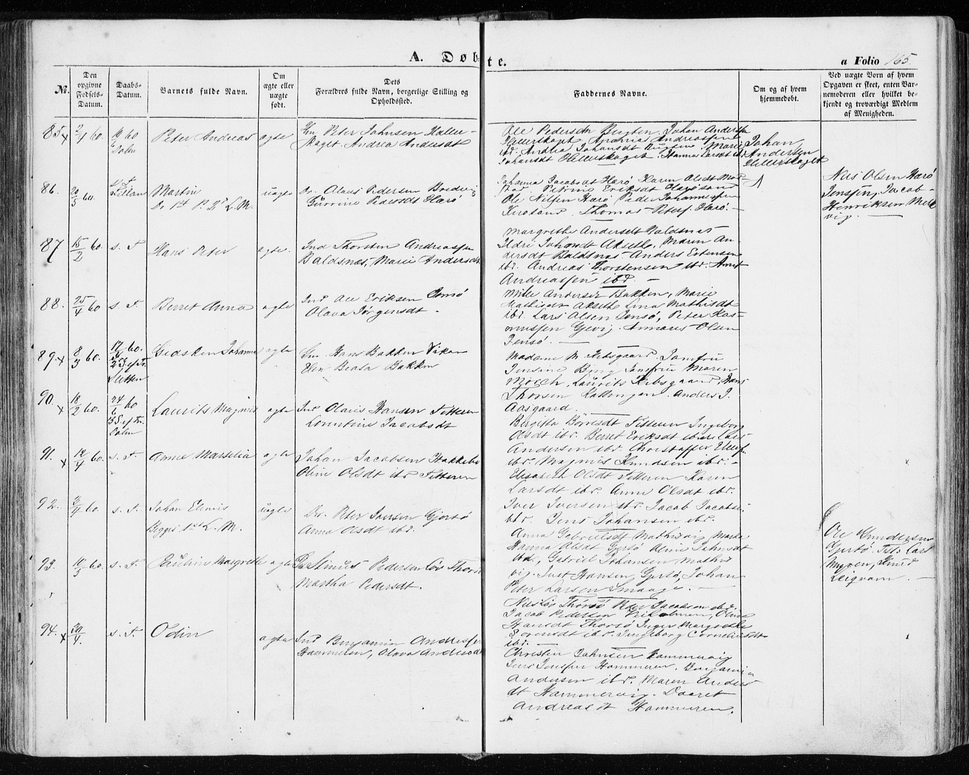 Ministerialprotokoller, klokkerbøker og fødselsregistre - Sør-Trøndelag, SAT/A-1456/634/L0530: Parish register (official) no. 634A06, 1852-1860, p. 165