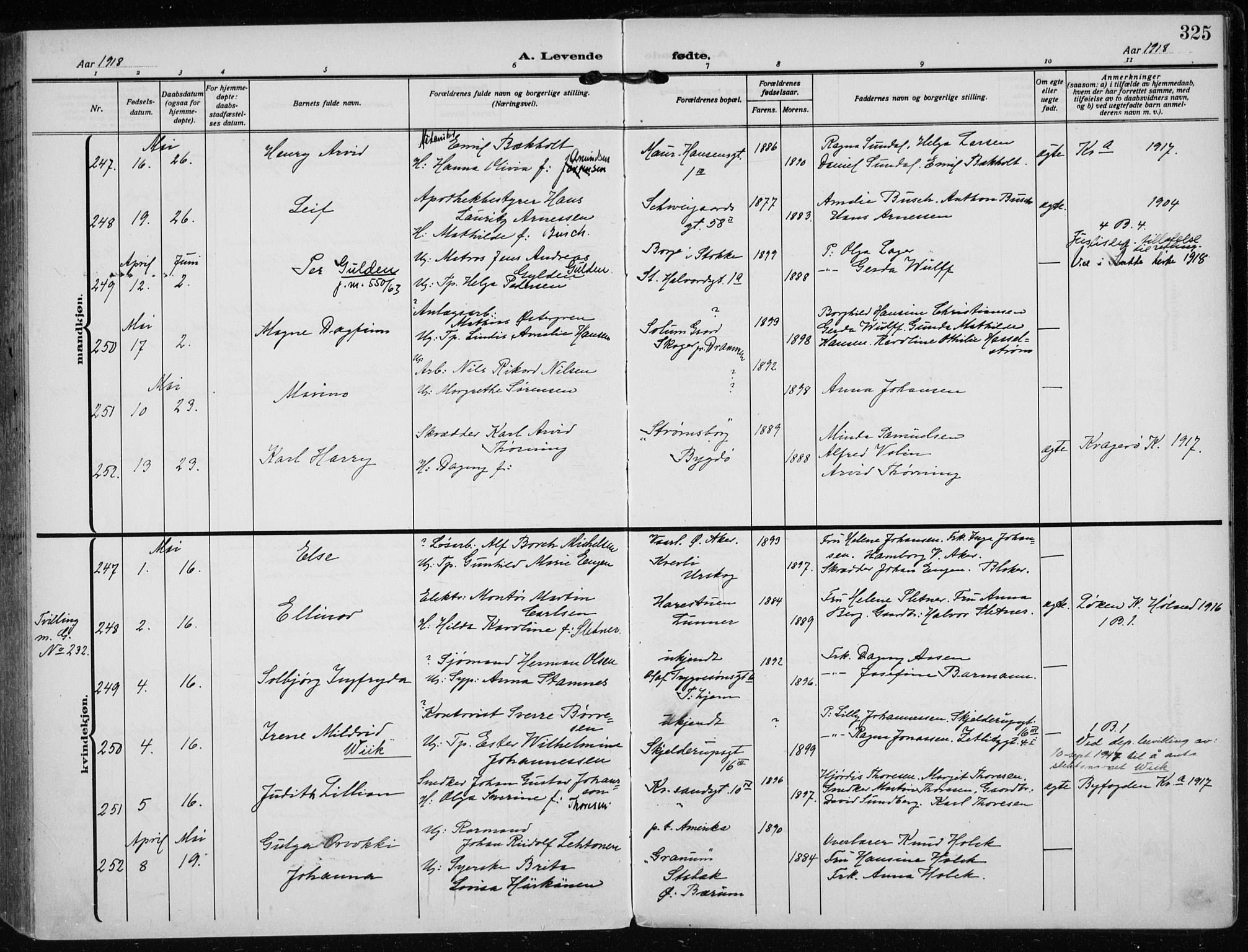 Rikshospitalet prestekontor Kirkebøker, SAO/A-10309b/F/L0016: Parish register (official) no. 16, 1916-1918, p. 325