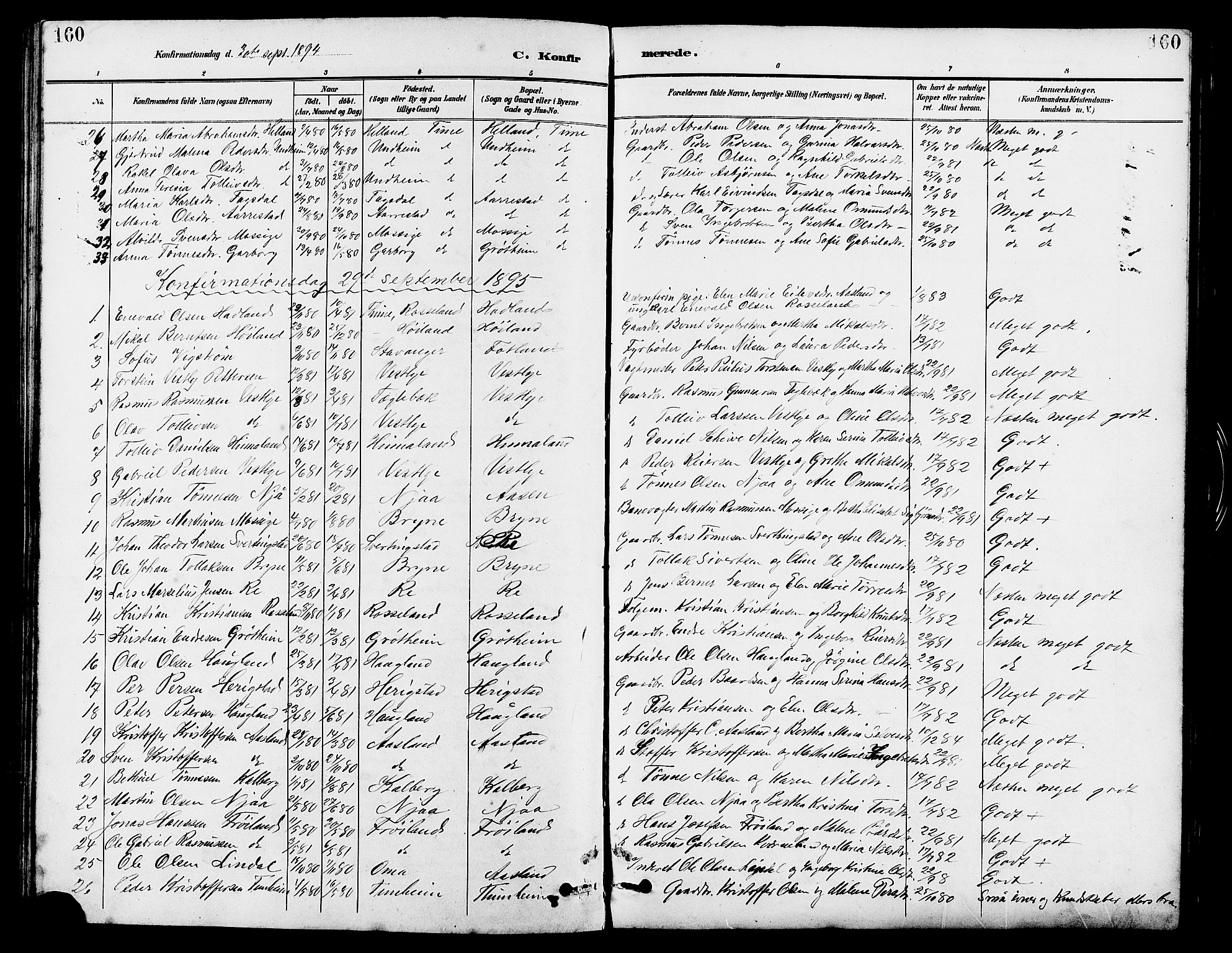 Lye sokneprestkontor, SAST/A-101794/001/30BB/L0007: Parish register (copy) no. B 8, 1889-1909, p. 160