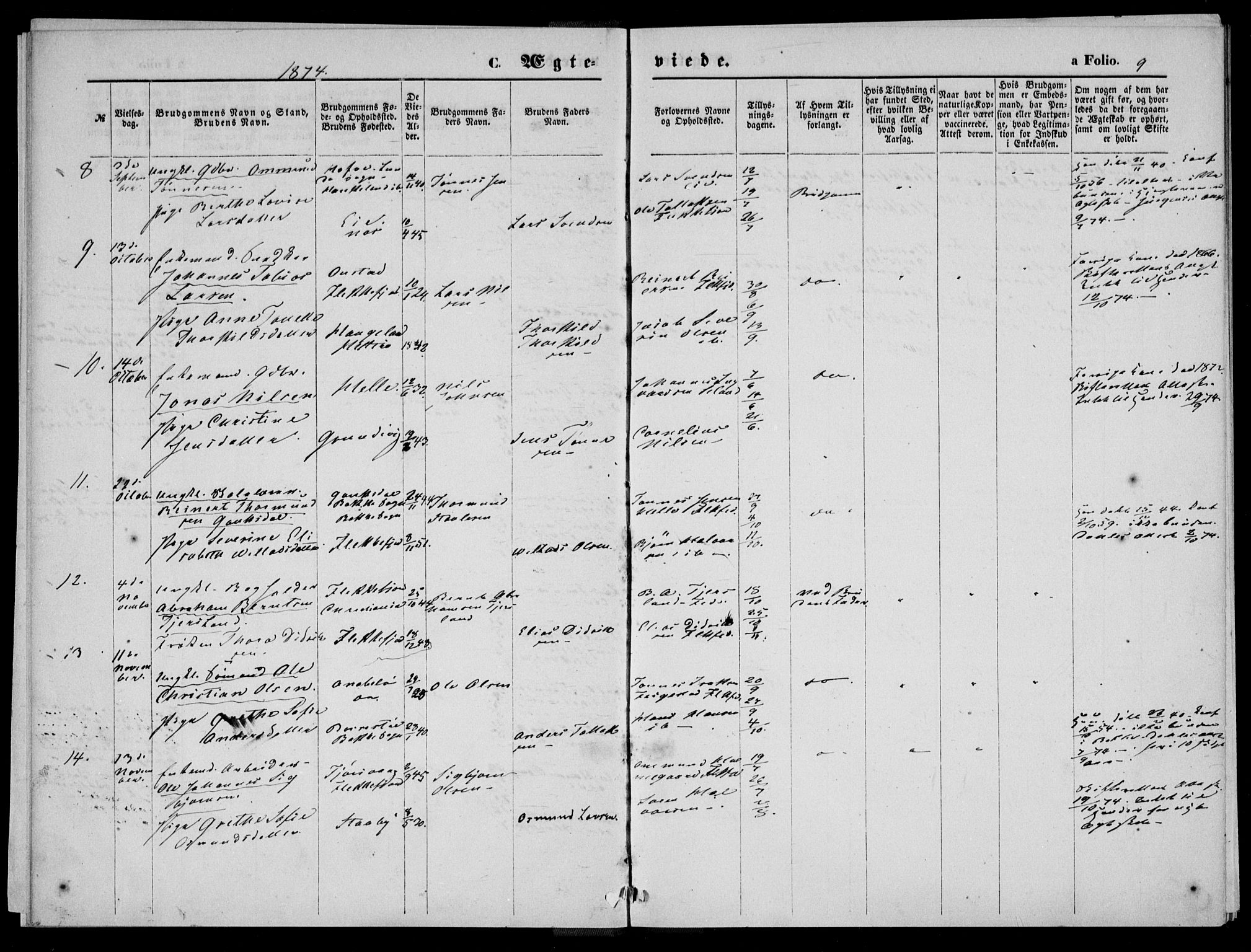 Flekkefjord sokneprestkontor, SAK/1111-0012/F/Fa/Fac/L0006: Parish register (official) no. A 6, 1871-1874, p. 9