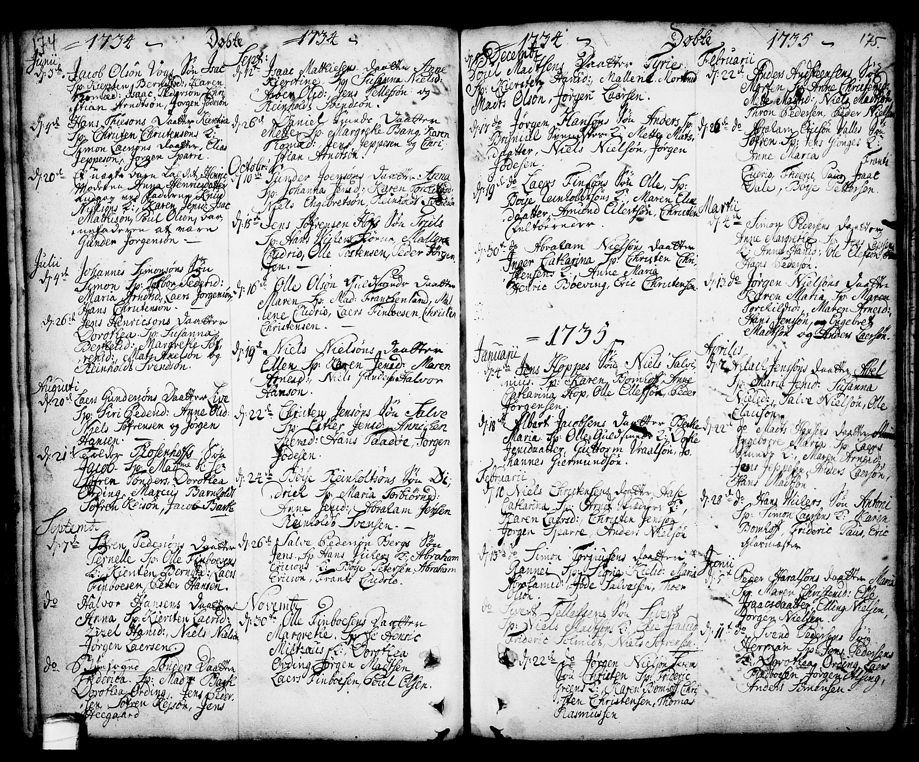Kragerø kirkebøker, AV/SAKO-A-278/F/Fa/L0001: Parish register (official) no. 1, 1702-1766, p. 174-175