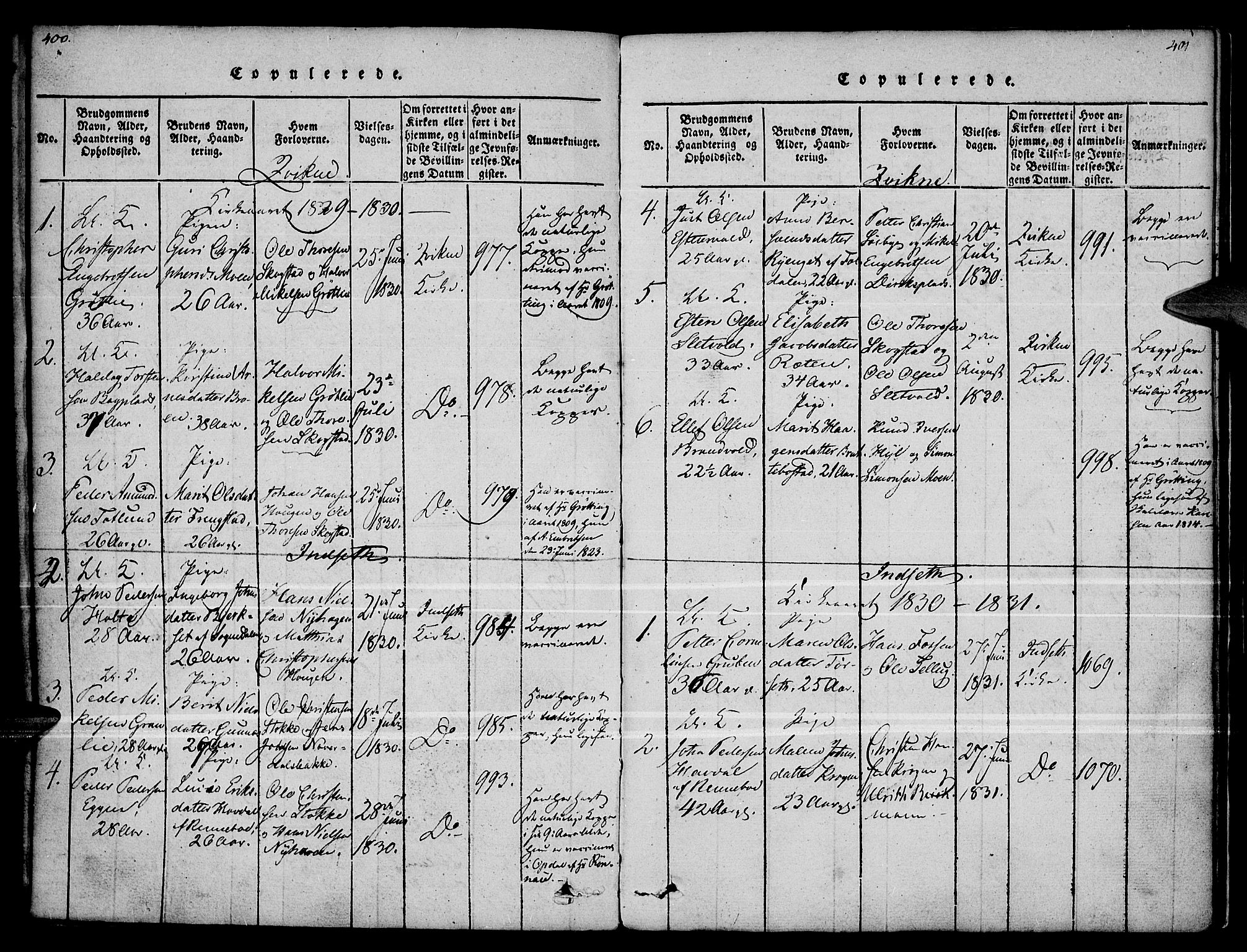 Kvikne prestekontor, SAH/PREST-064/H/Ha/Haa/L0004: Parish register (official) no. 4, 1815-1840, p. 400-401