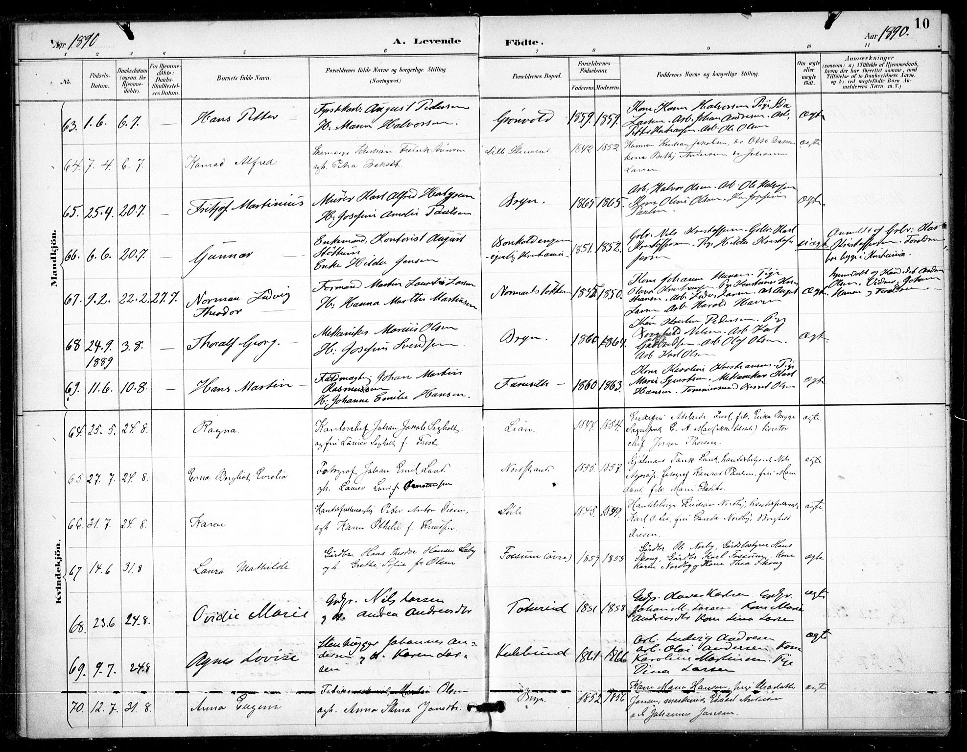 Østre Aker prestekontor Kirkebøker, AV/SAO-A-10840/F/Fa/L0009: Parish register (official) no. I 9, 1890-1894, p. 10