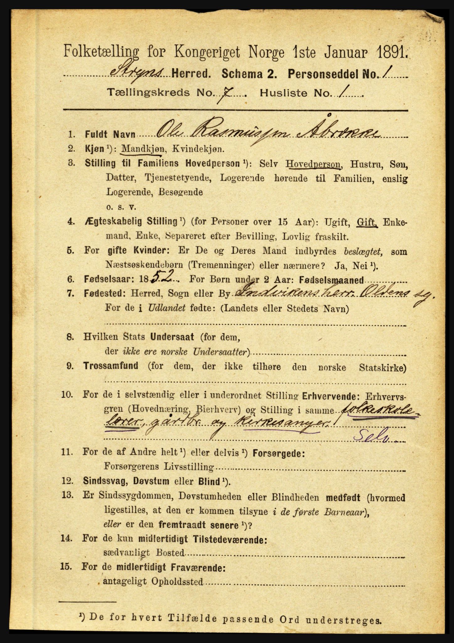 RA, 1891 census for 1448 Stryn, 1891, p. 2829