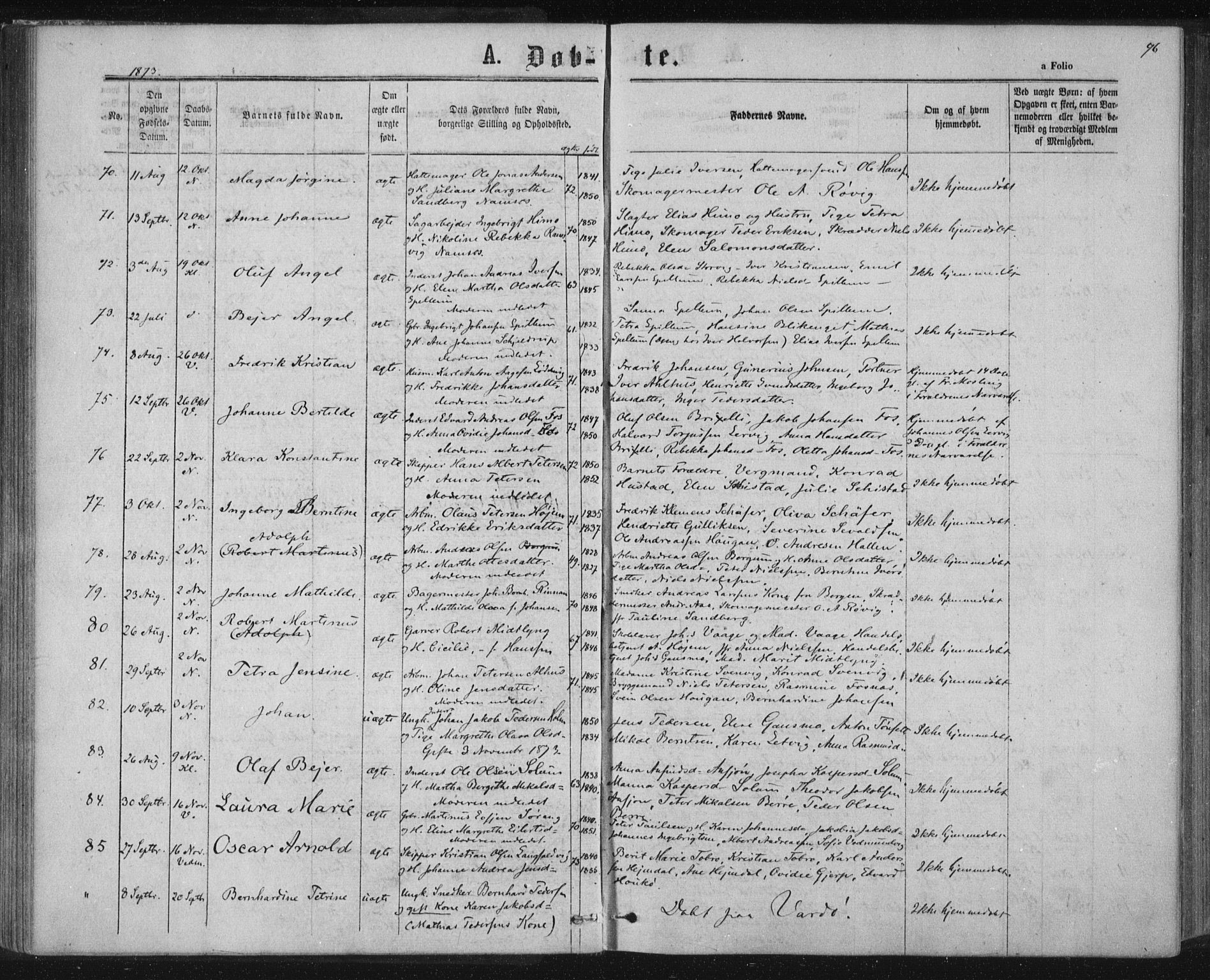 Ministerialprotokoller, klokkerbøker og fødselsregistre - Nord-Trøndelag, SAT/A-1458/768/L0570: Parish register (official) no. 768A05, 1865-1874, p. 96