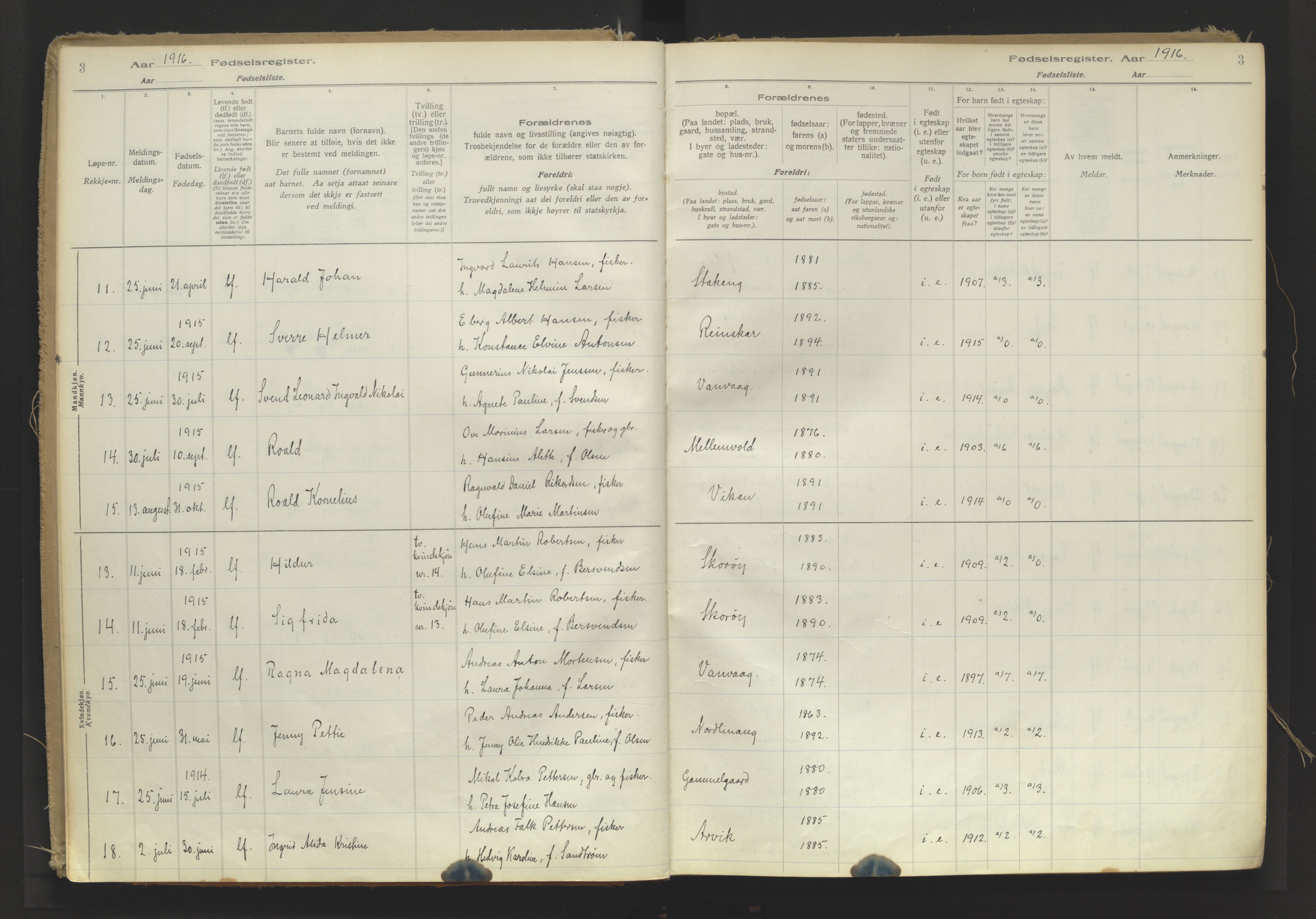 Karlsøy sokneprestembete, SATØ/S-1299/I/Ic/L0064: Birth register no. 64, 1916-1943, p. 3