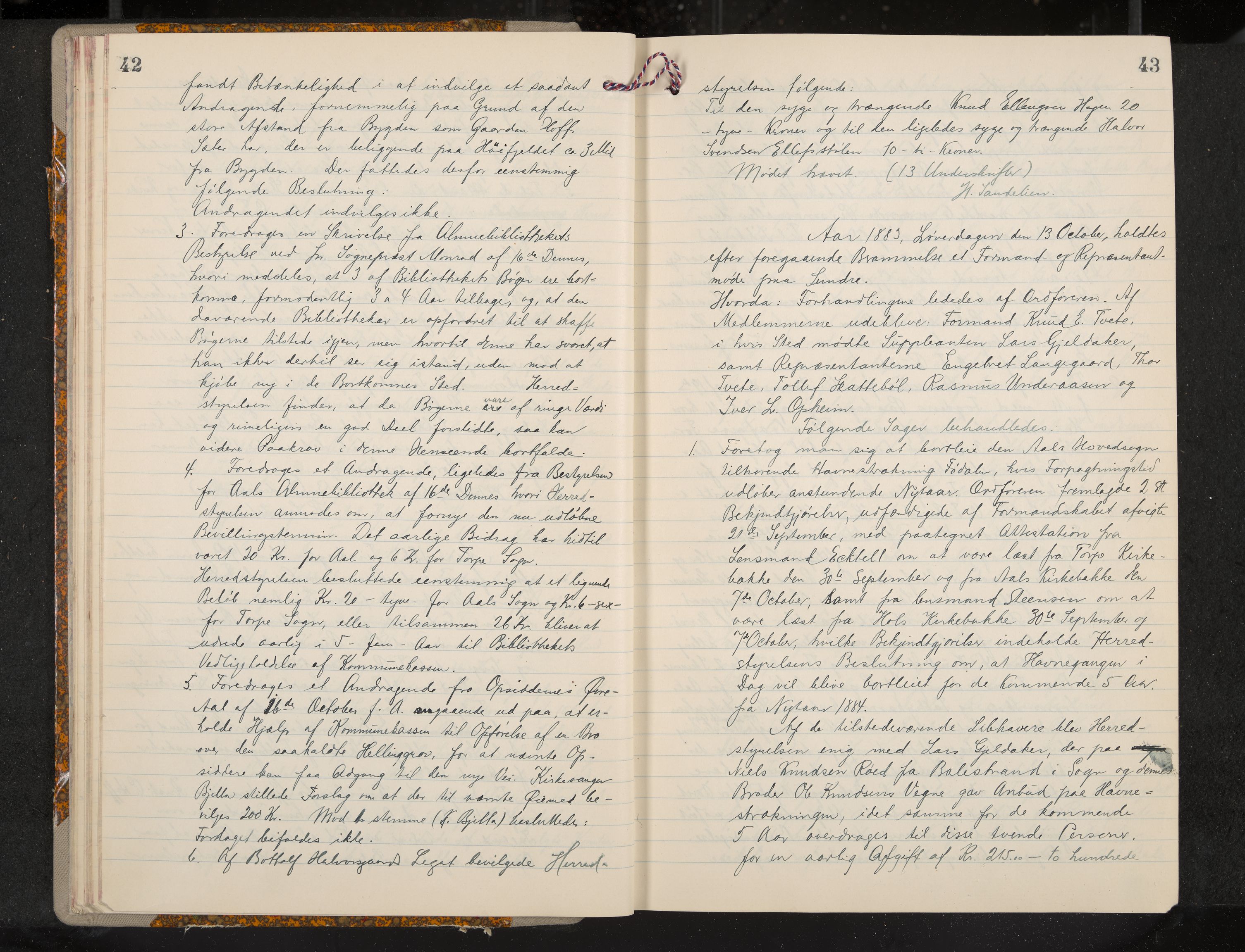 Ål formannskap og sentraladministrasjon, IKAK/0619021/A/Aa/L0004: Utskrift av møtebok, 1881-1901, p. 42-43