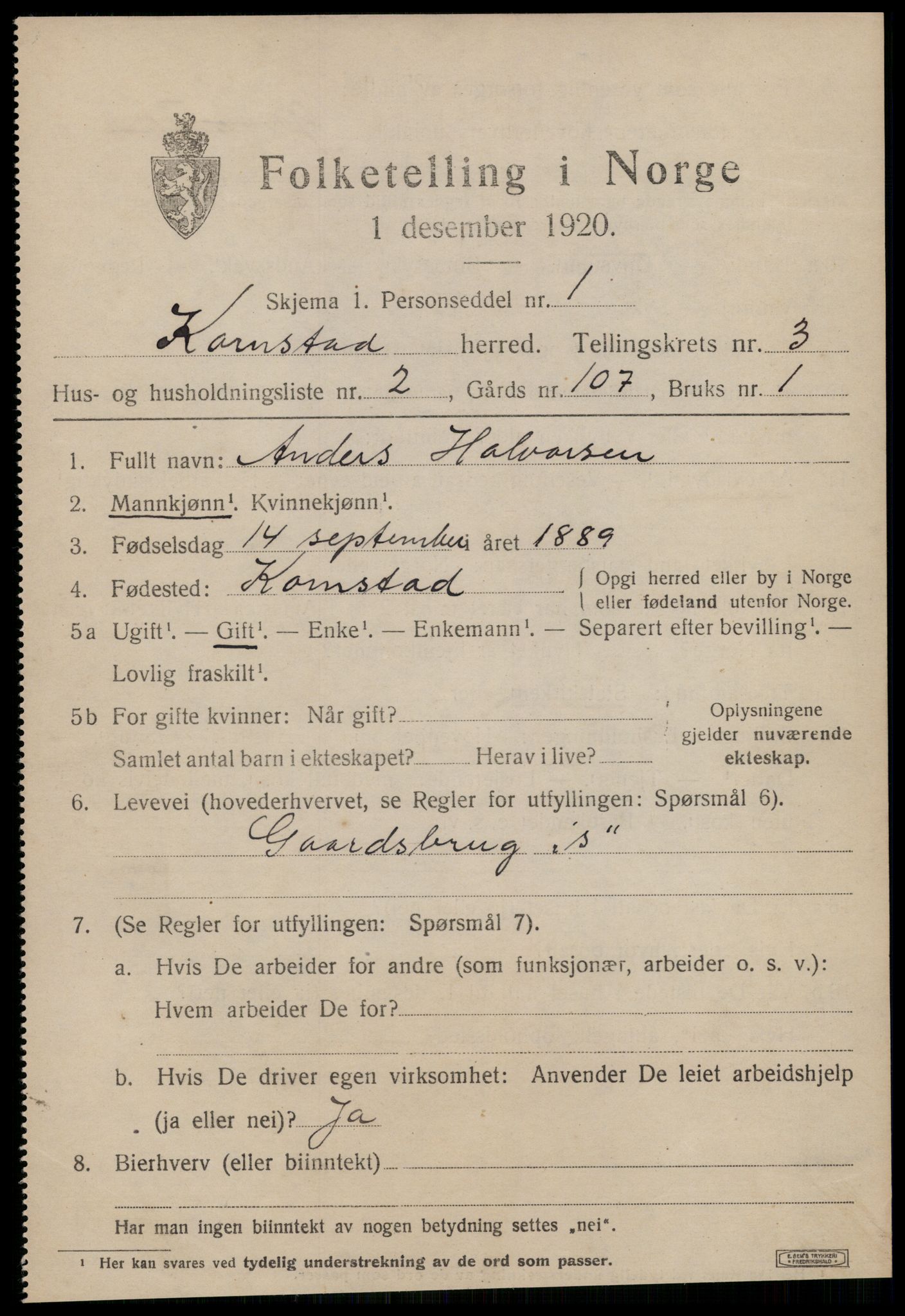 SAT, 1920 census for Kornstad, 1920, p. 1919