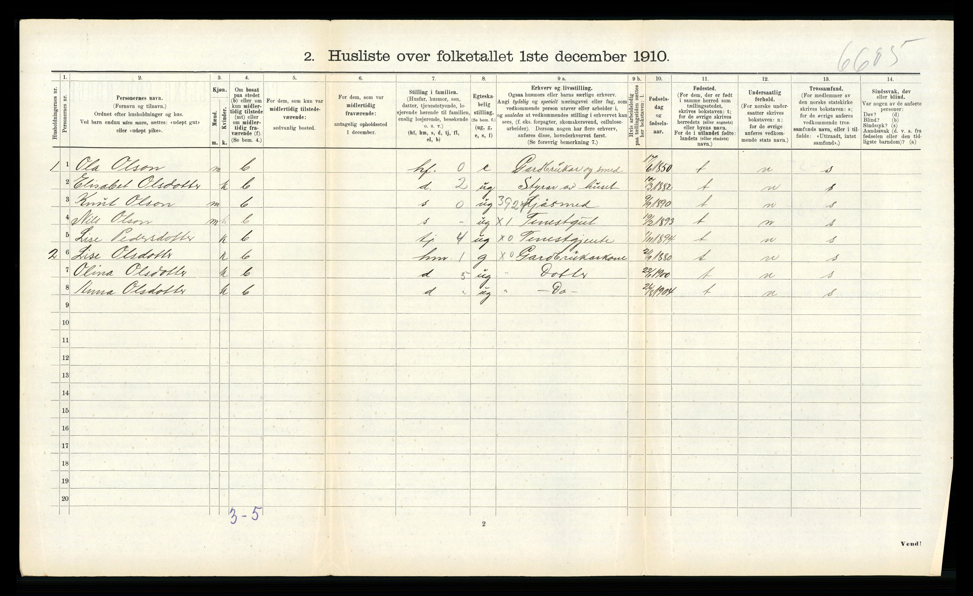 RA, 1910 census for Hornindal, 1910, p. 269