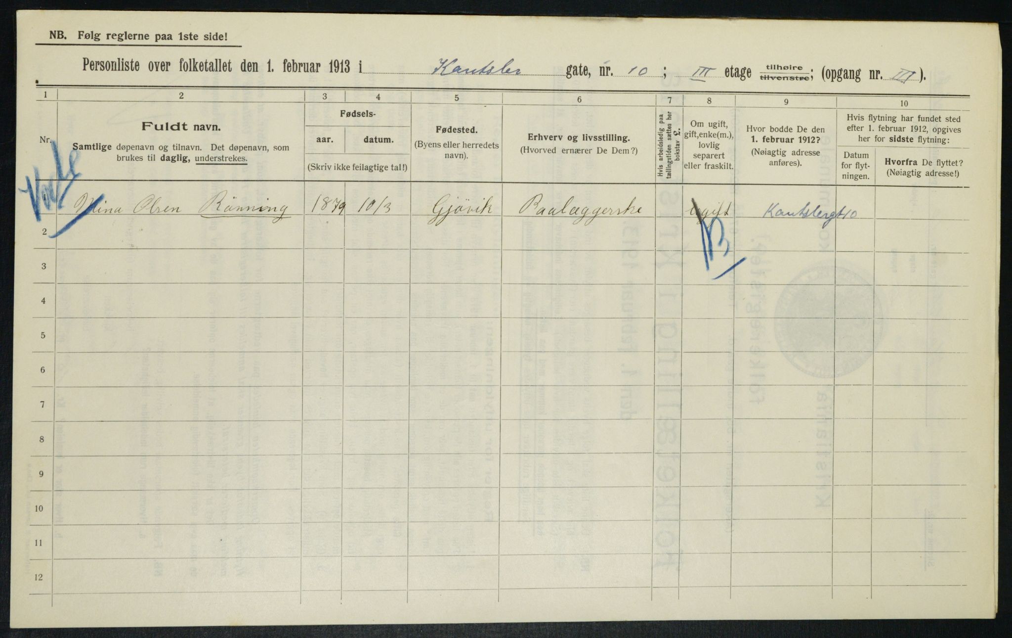 OBA, Municipal Census 1913 for Kristiania, 1913, p. 47875