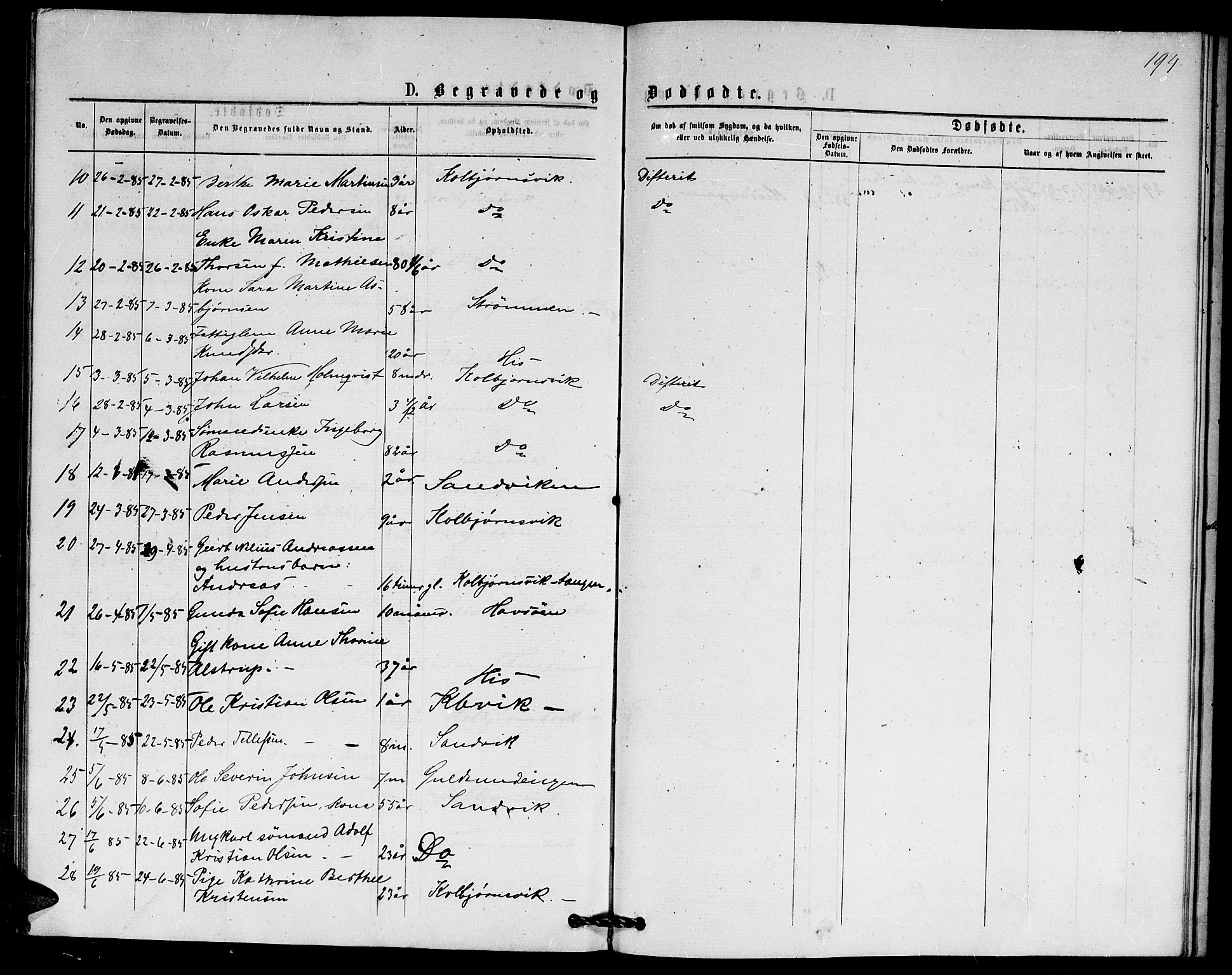 Hisøy sokneprestkontor, SAK/1111-0020/F/Fb/L0002: Parish register (copy) no. B 2, 1873-1885, p. 194