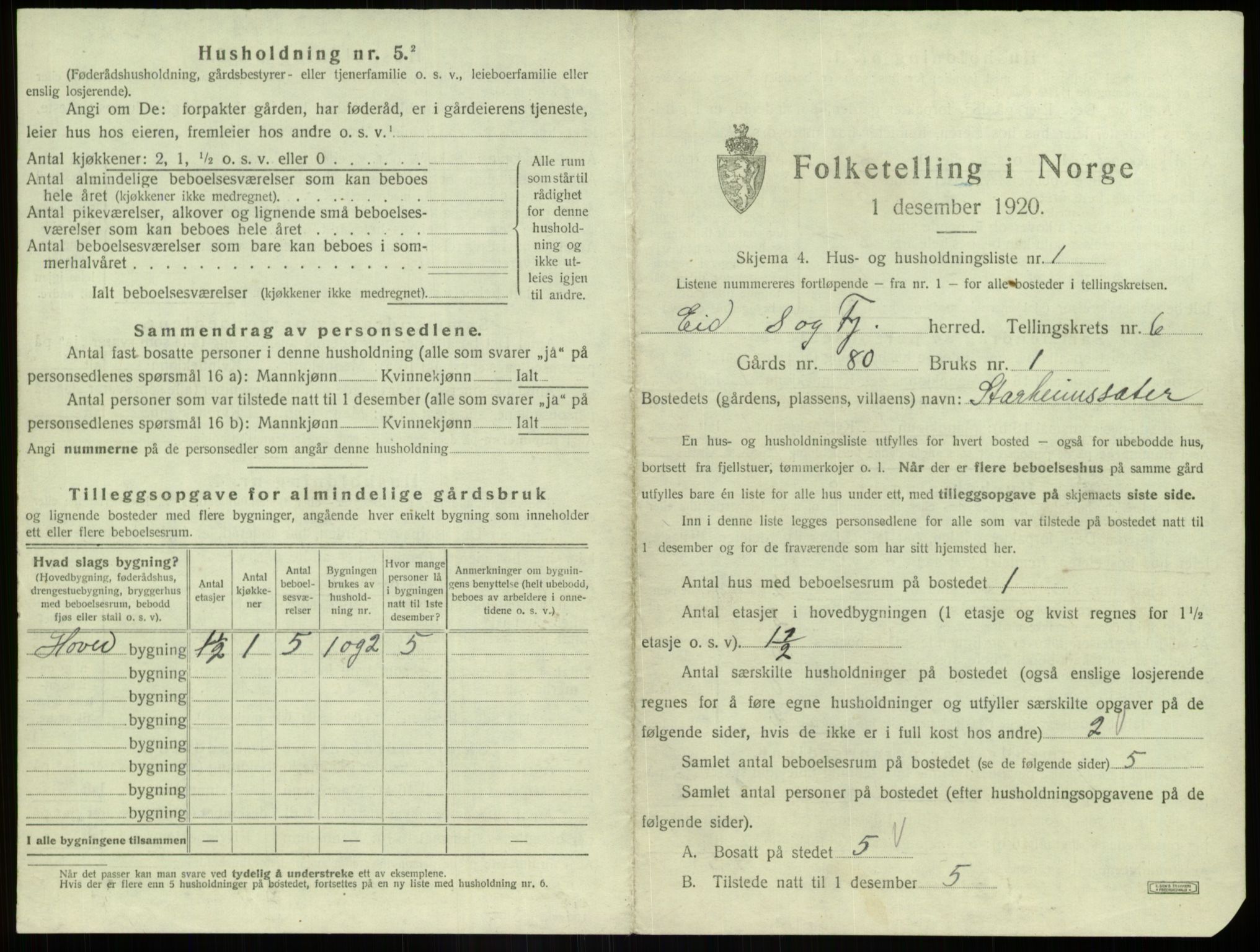 SAB, 1920 census for Eid, 1920, p. 320