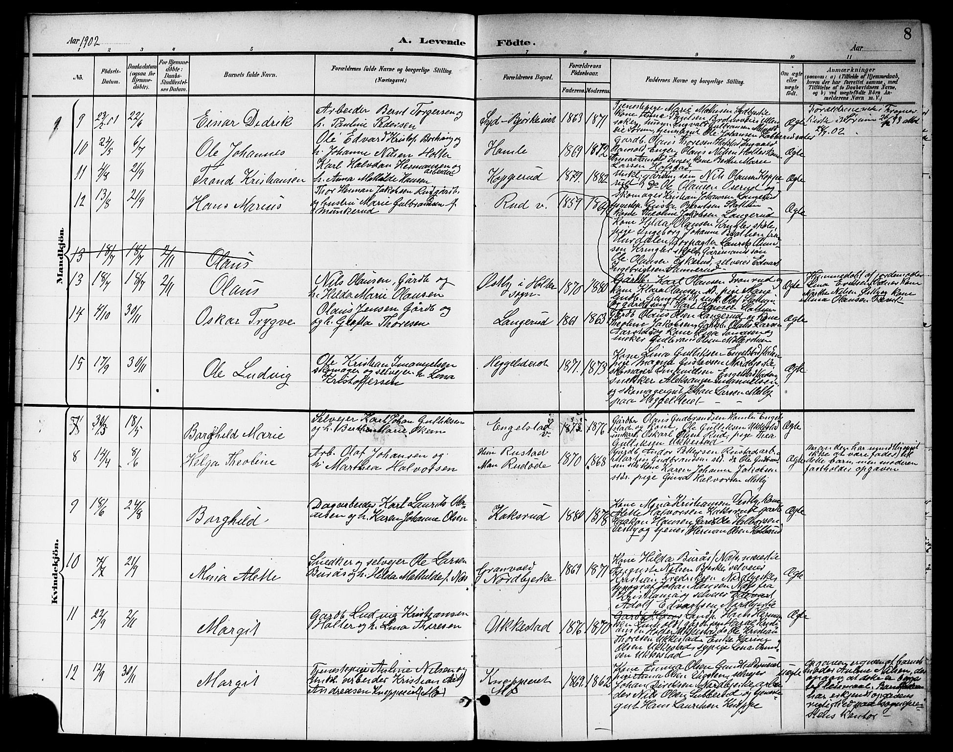 Nannestad prestekontor Kirkebøker, SAO/A-10414a/G/Ga/L0002: Parish register (copy) no. I 2, 1901-1913, p. 8