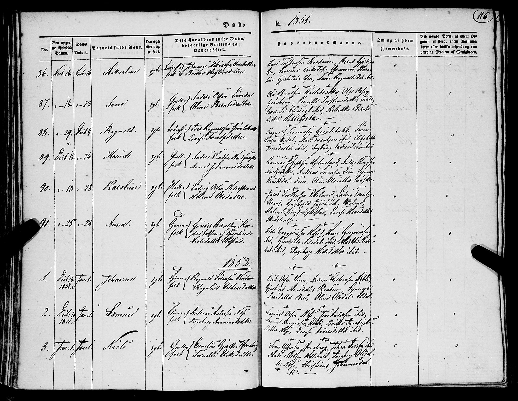 Gaular sokneprestembete, AV/SAB-A-80001/H/Haa: Parish register (official) no. A 4I, 1840-1859, p. 116