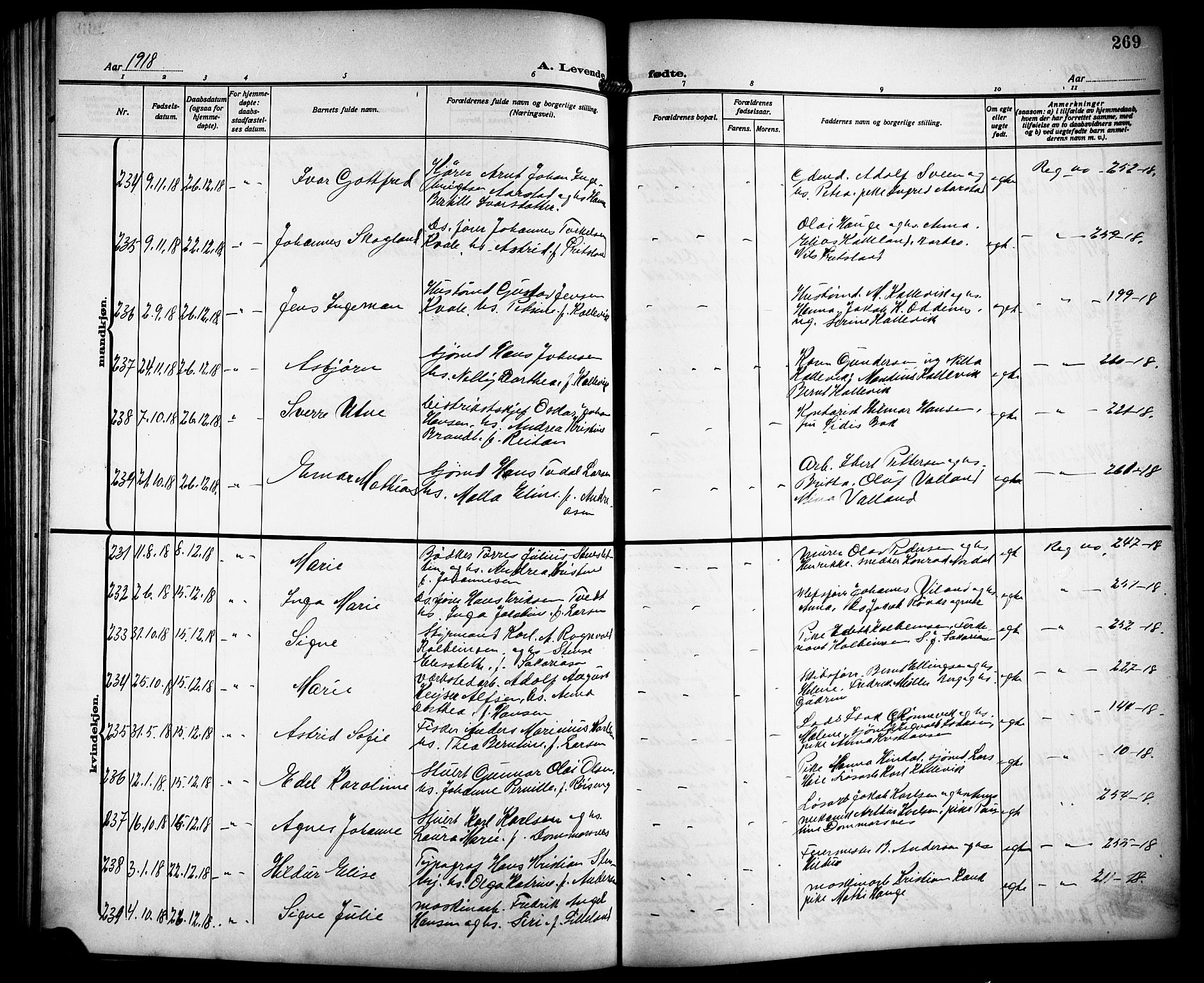 Haugesund sokneprestkontor, AV/SAST-A -101863/H/Ha/Hab/L0007: Parish register (copy) no. B 7, 1909-1920, p. 269