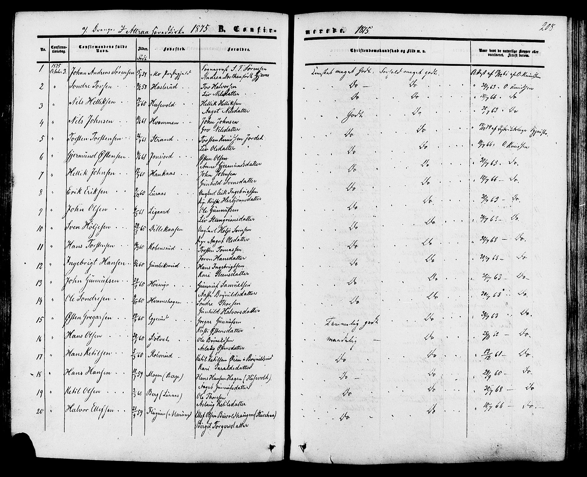 Tinn kirkebøker, SAKO/A-308/F/Fa/L0006: Parish register (official) no. I 6, 1857-1878, p. 208