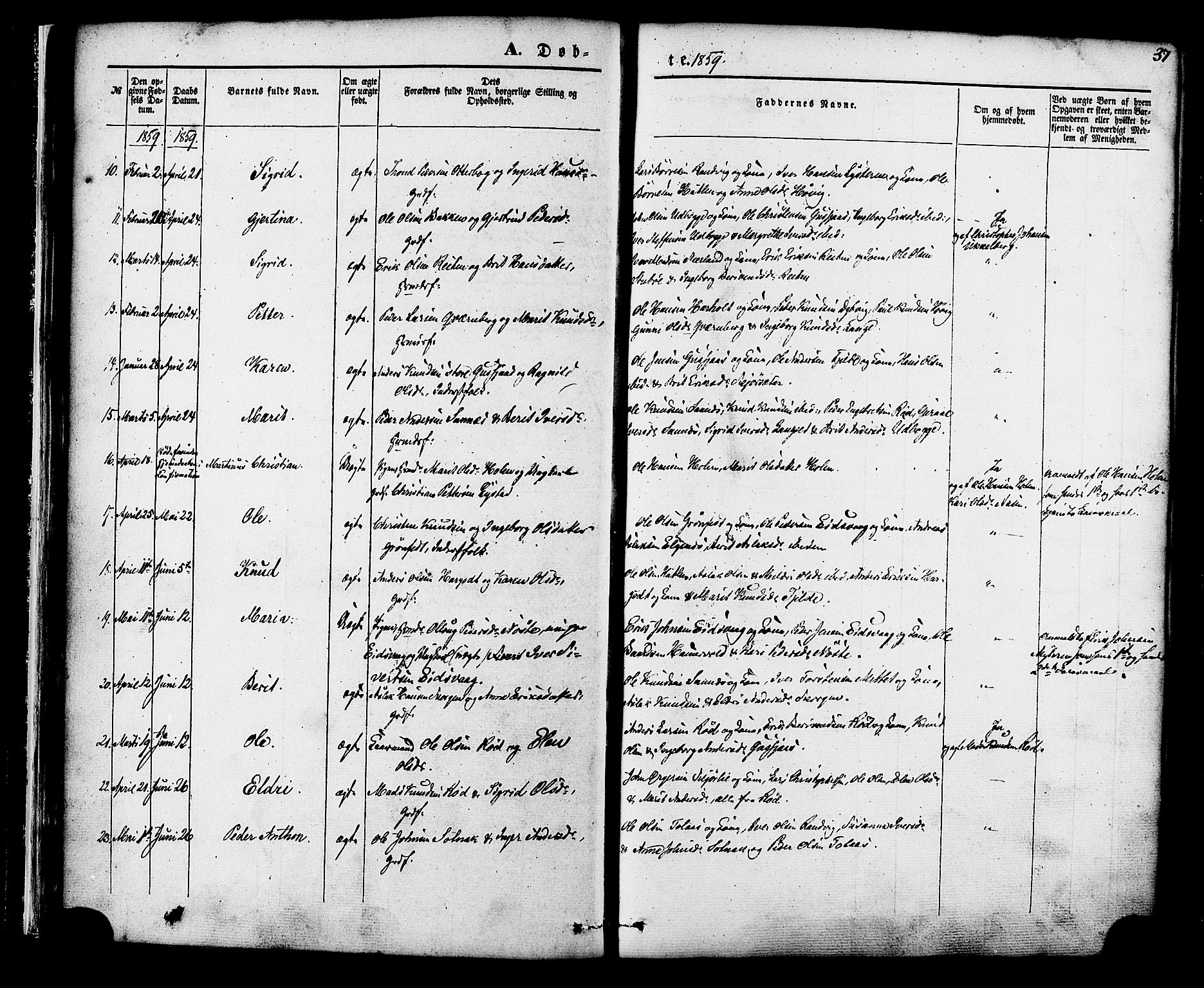 Ministerialprotokoller, klokkerbøker og fødselsregistre - Møre og Romsdal, SAT/A-1454/551/L0625: Parish register (official) no. 551A05, 1846-1879, p. 37