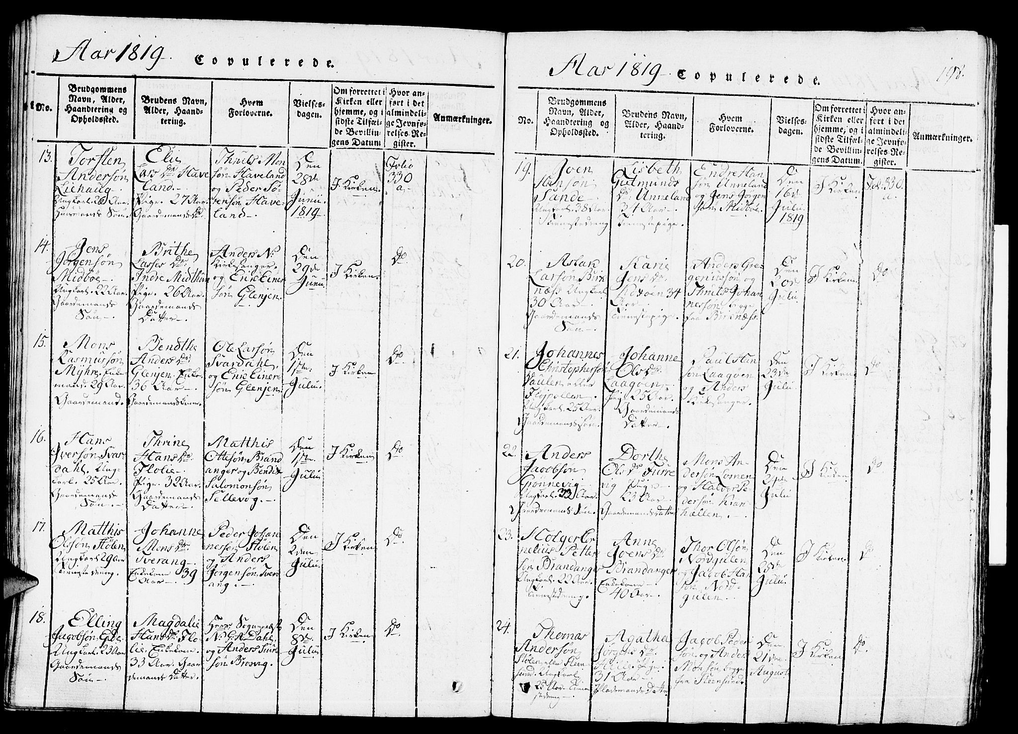 Gulen sokneprestembete, AV/SAB-A-80201/H/Haa/Haaa/L0018: Parish register (official) no. A 18, 1816-1825, p. 198