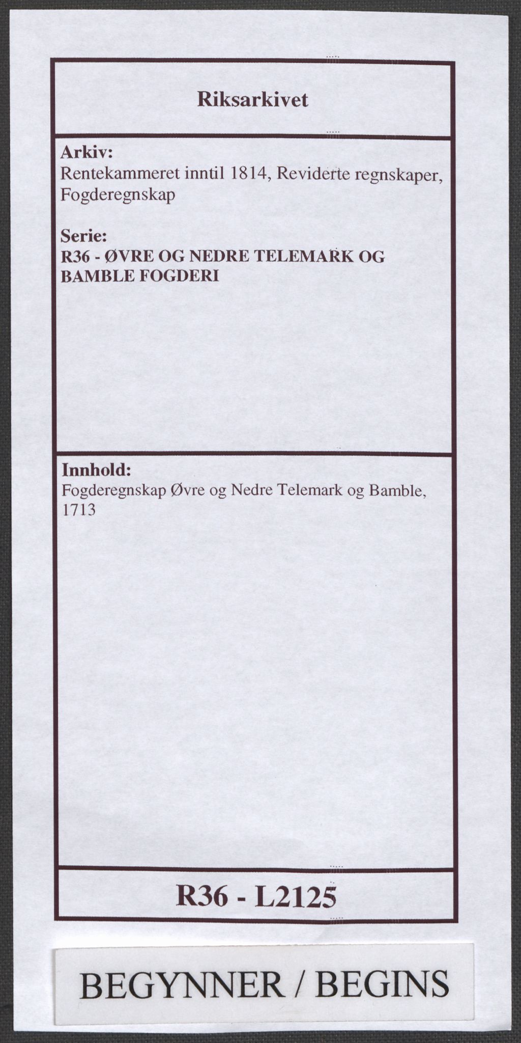 Rentekammeret inntil 1814, Reviderte regnskaper, Fogderegnskap, RA/EA-4092/R36/L2125: Fogderegnskap Øvre og Nedre Telemark og Bamble, 1713, p. 1