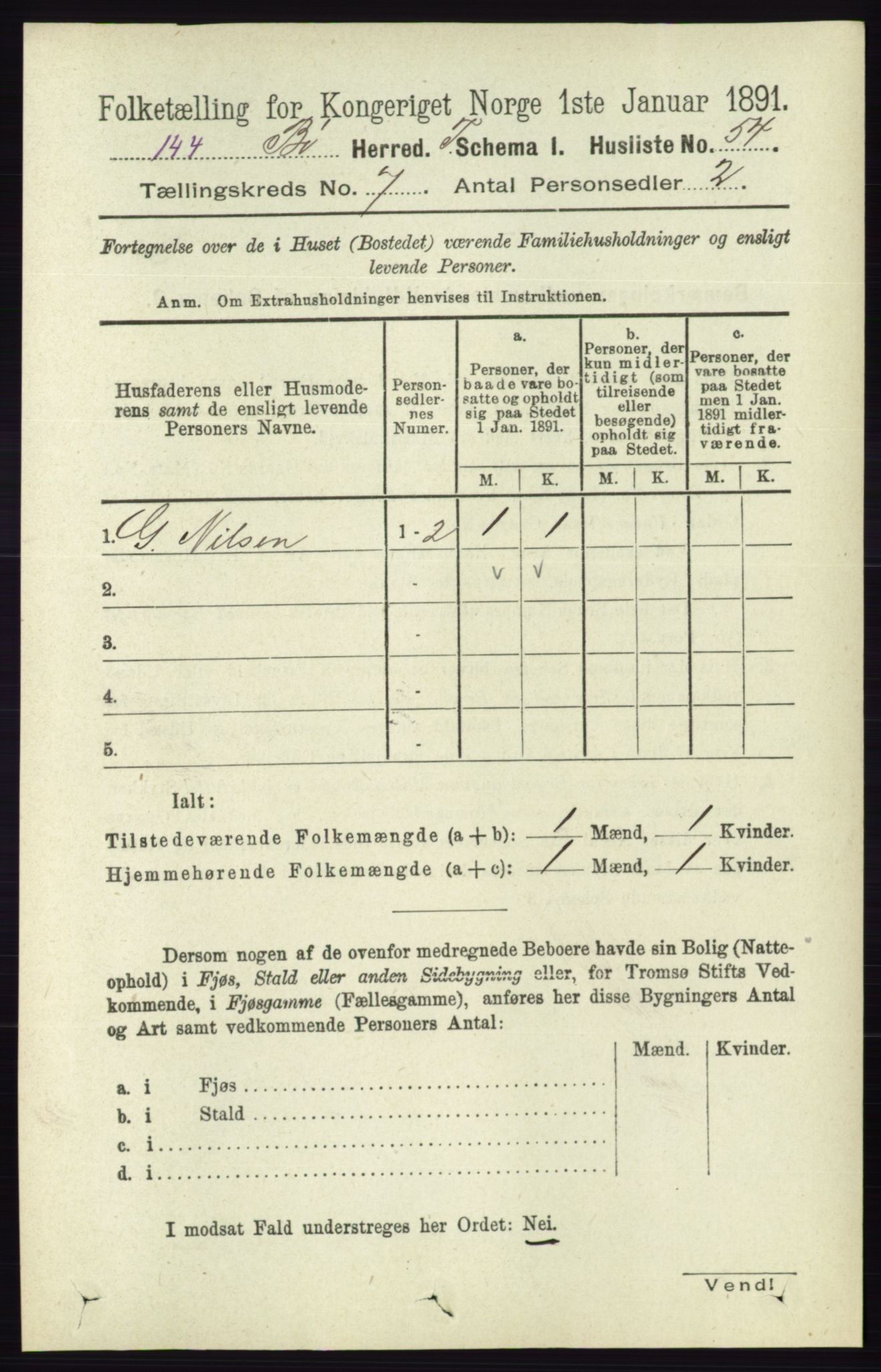 RA, 1891 census for 0821 Bø, 1891, p. 2198