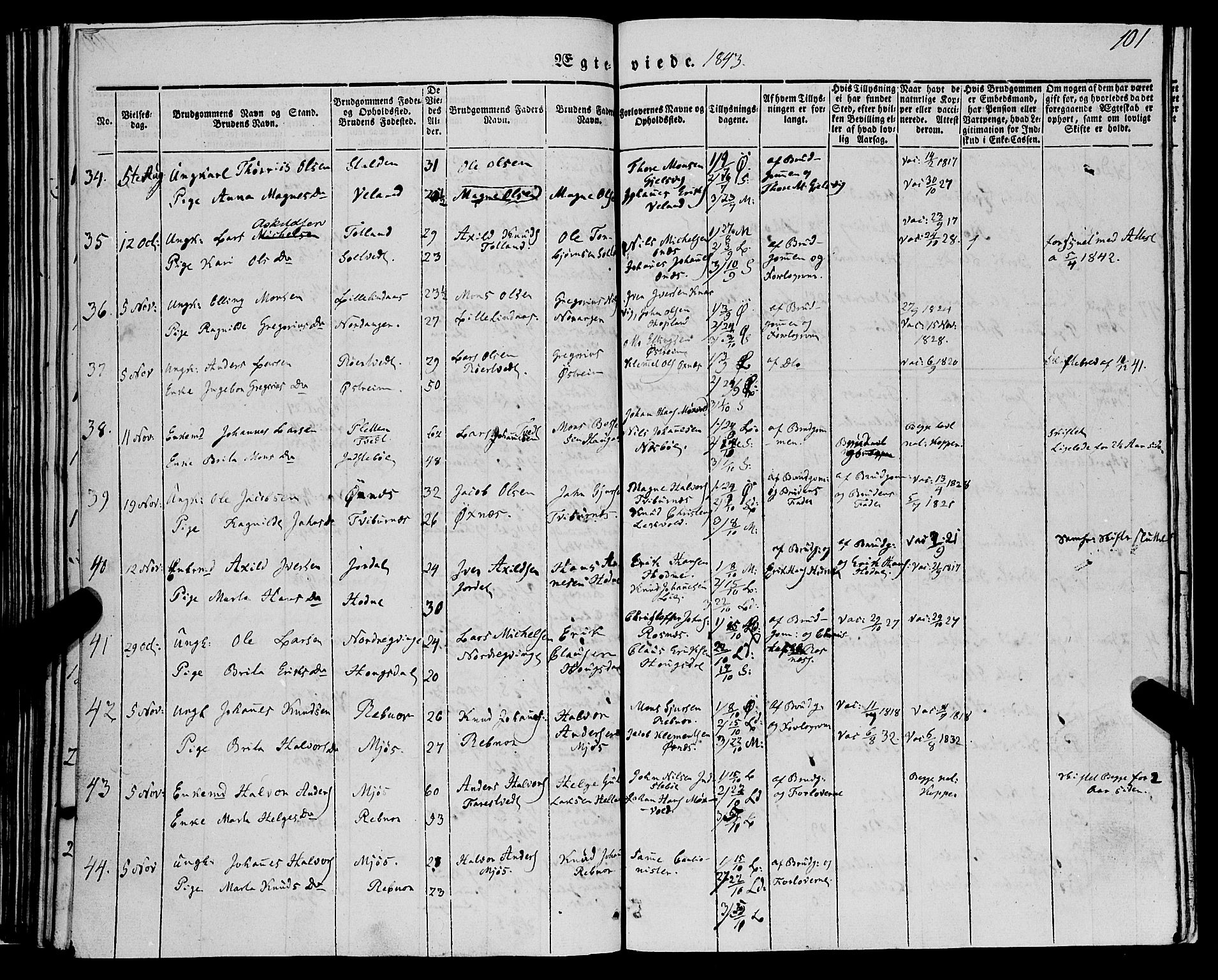 Lindås Sokneprestembete, SAB/A-76701/H/Haa: Parish register (official) no. A 12, 1836-1848, p. 101