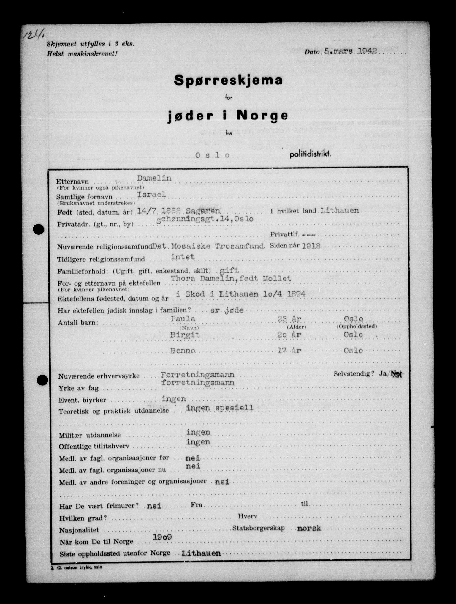Statspolitiet - Hovedkontoret / Osloavdelingen, AV/RA-S-1329/G/Ga/L0009: Spørreskjema for jøder i Norge, Oslo Alexander-Gutman, 1942, p. 373