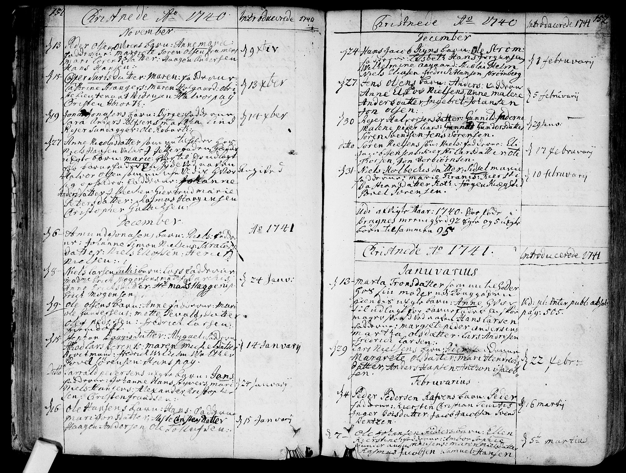 Bragernes kirkebøker, AV/SAKO-A-6/F/Fa/L0004: Parish register (official) no. I 4, 1734-1759, p. 151-152