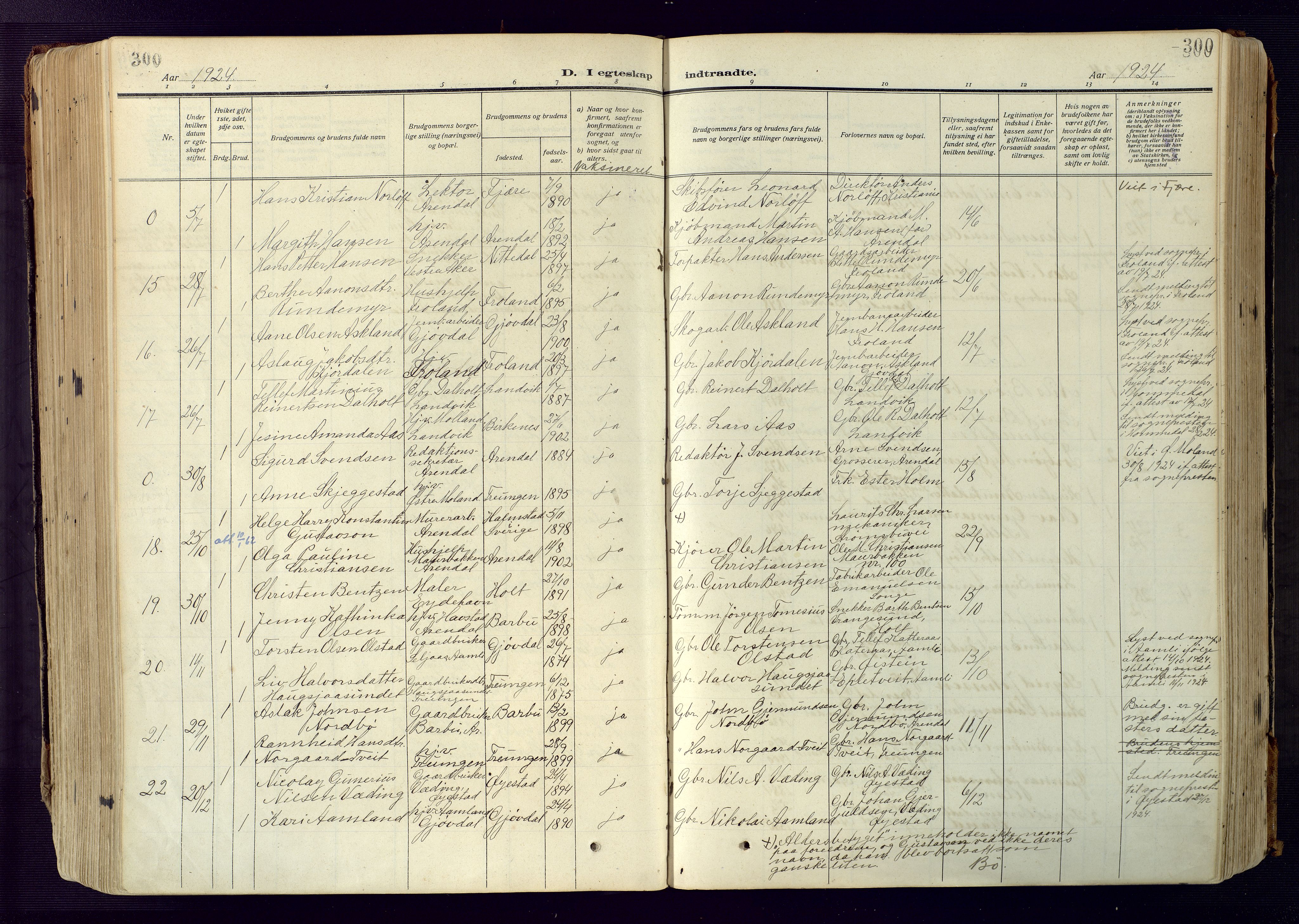 Barbu sokneprestkontor, SAK/1111-0003/F/Fa/L0006: Parish register (official) no. A 6, 1910-1929, p. 300