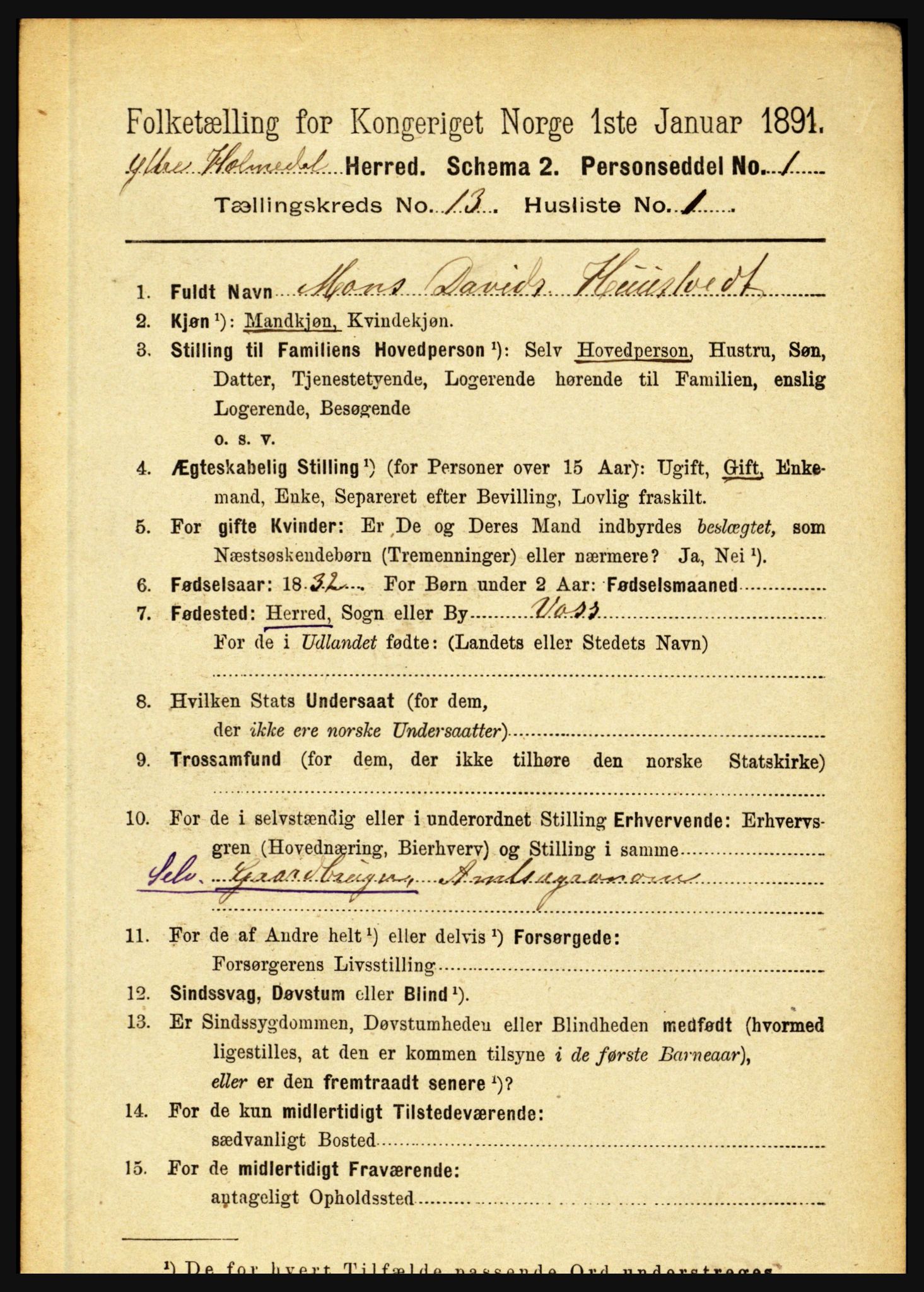 RA, 1891 census for 1429 Ytre Holmedal, 1891, p. 3431