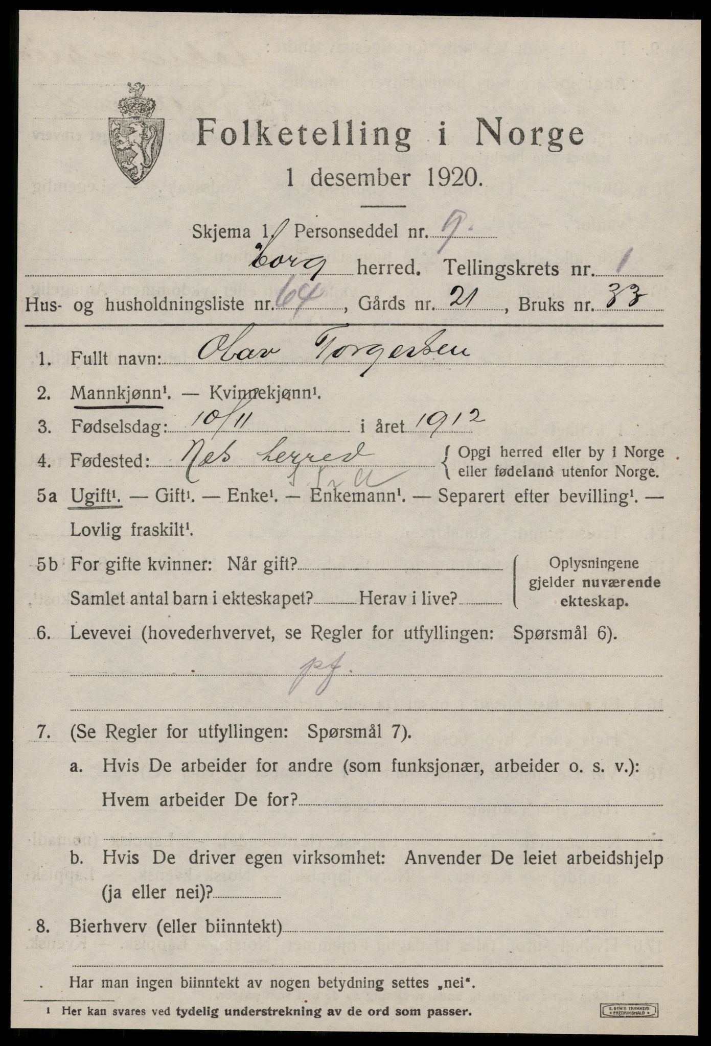 SAT, 1920 census for Horg, 1920, p. 1642