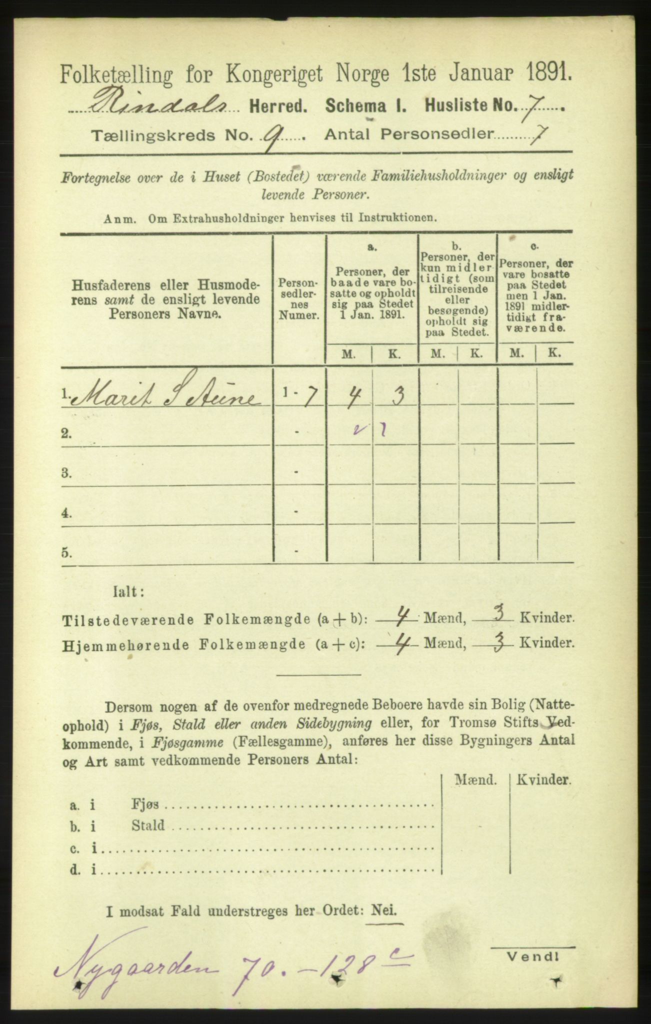 RA, 1891 census for 1567 Rindal, 1891, p. 2829