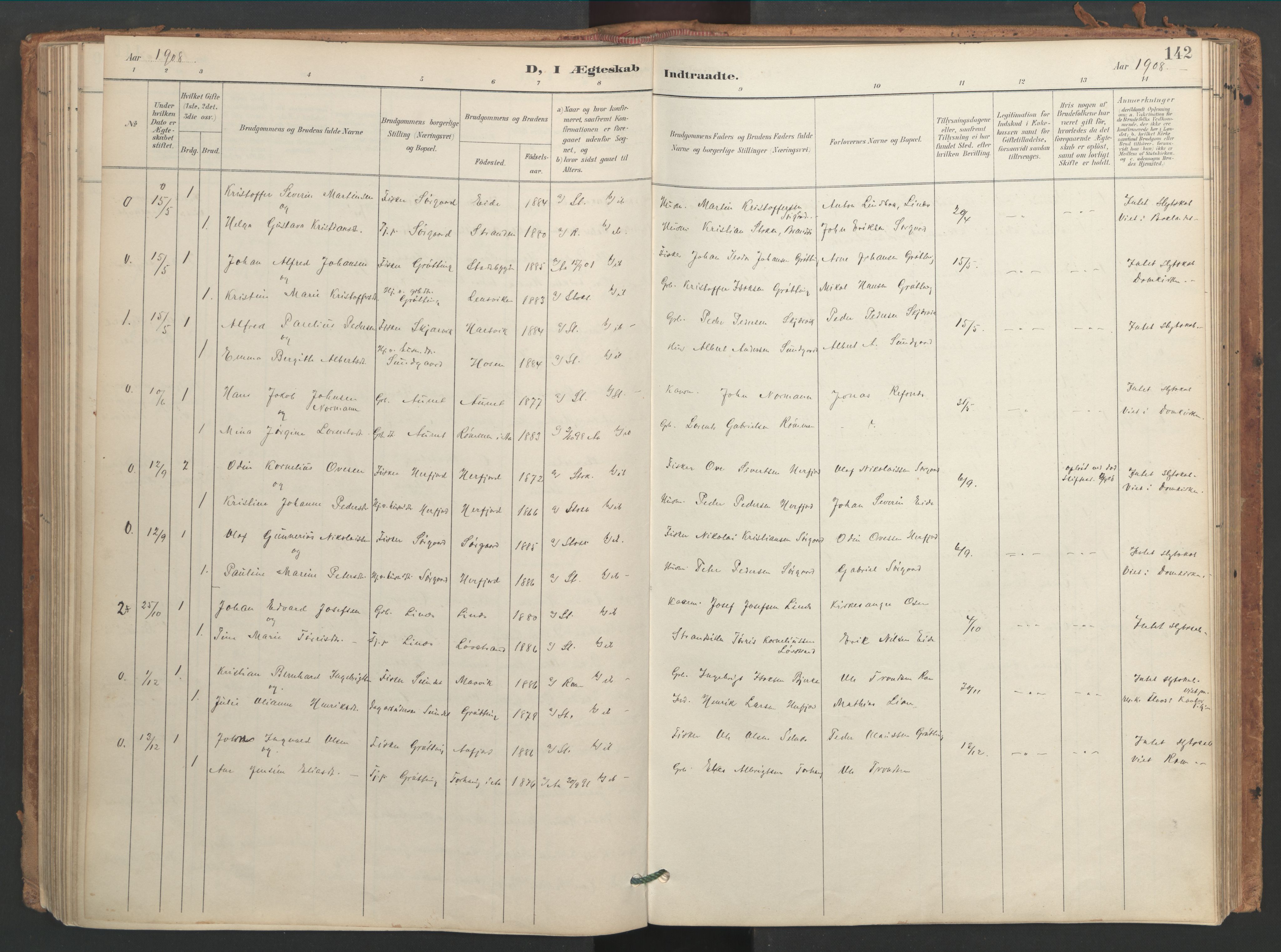 Ministerialprotokoller, klokkerbøker og fødselsregistre - Sør-Trøndelag, SAT/A-1456/656/L0693: Parish register (official) no. 656A02, 1894-1913, p. 142