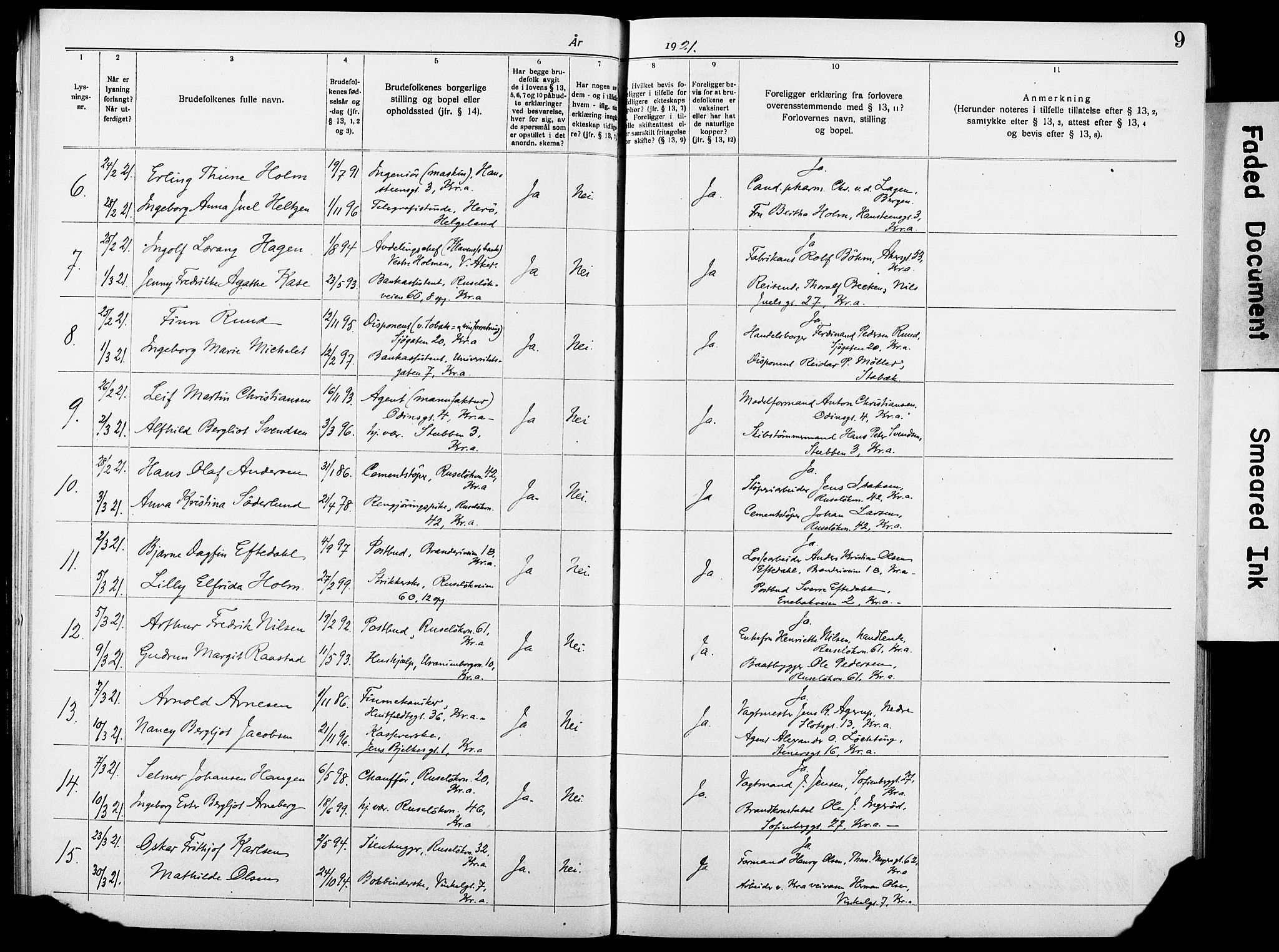 Johannes prestekontor Kirkebøker, SAO/A-10852/H/Ha/L0006: Banns register no. 6, 1920-1930, p. 9