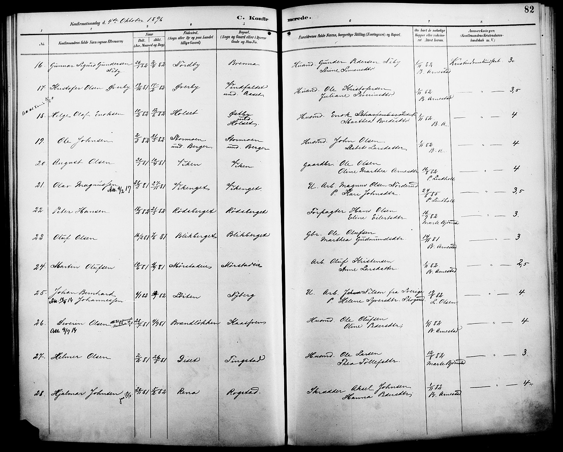 Åmot prestekontor, Hedmark, AV/SAH-PREST-056/H/Ha/Haa/L0011: Parish register (official) no. 11, 1890-1897, p. 82