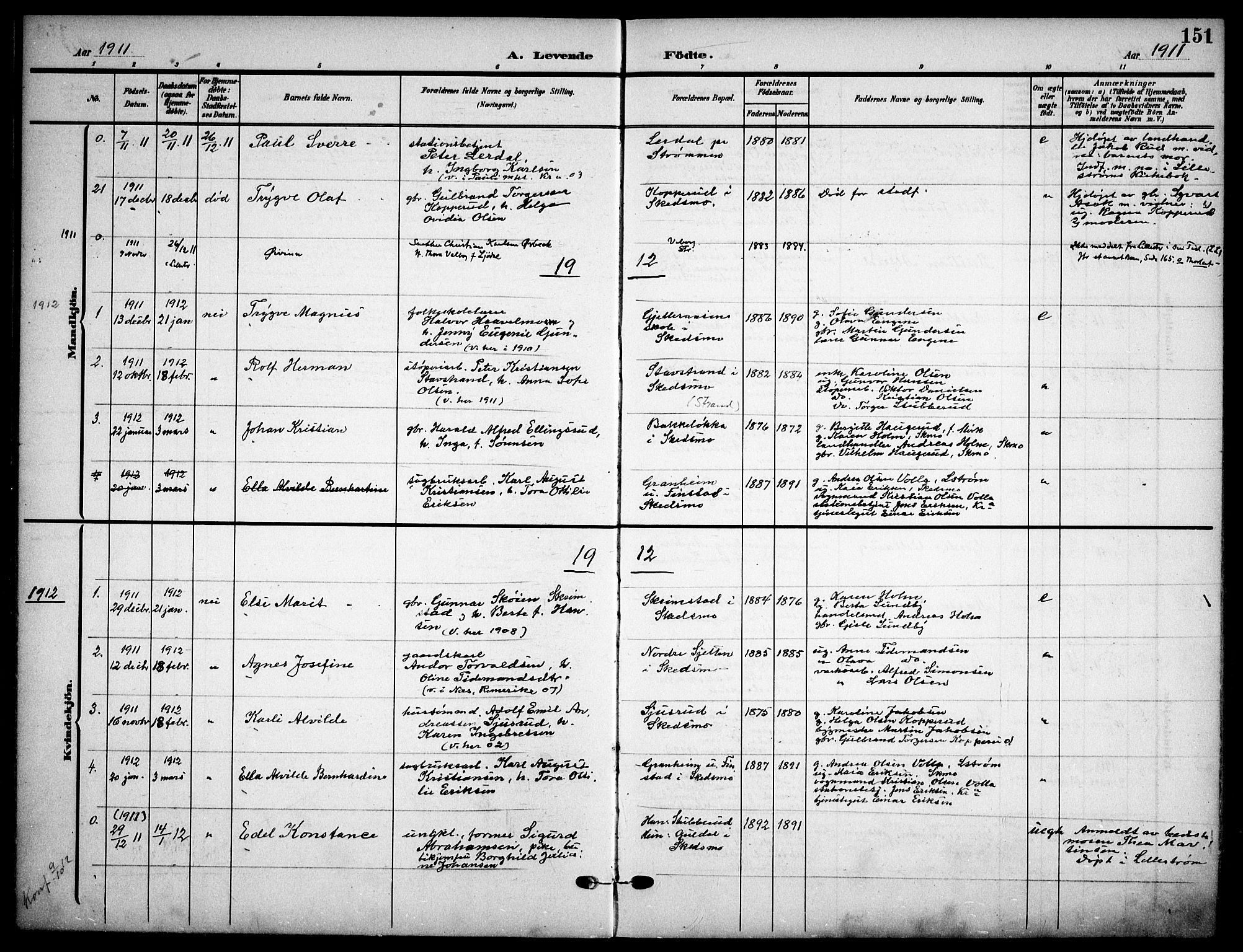 Skedsmo prestekontor Kirkebøker, AV/SAO-A-10033a/F/Fa/L0015: Parish register (official) no. I 15, 1902-1917, p. 151