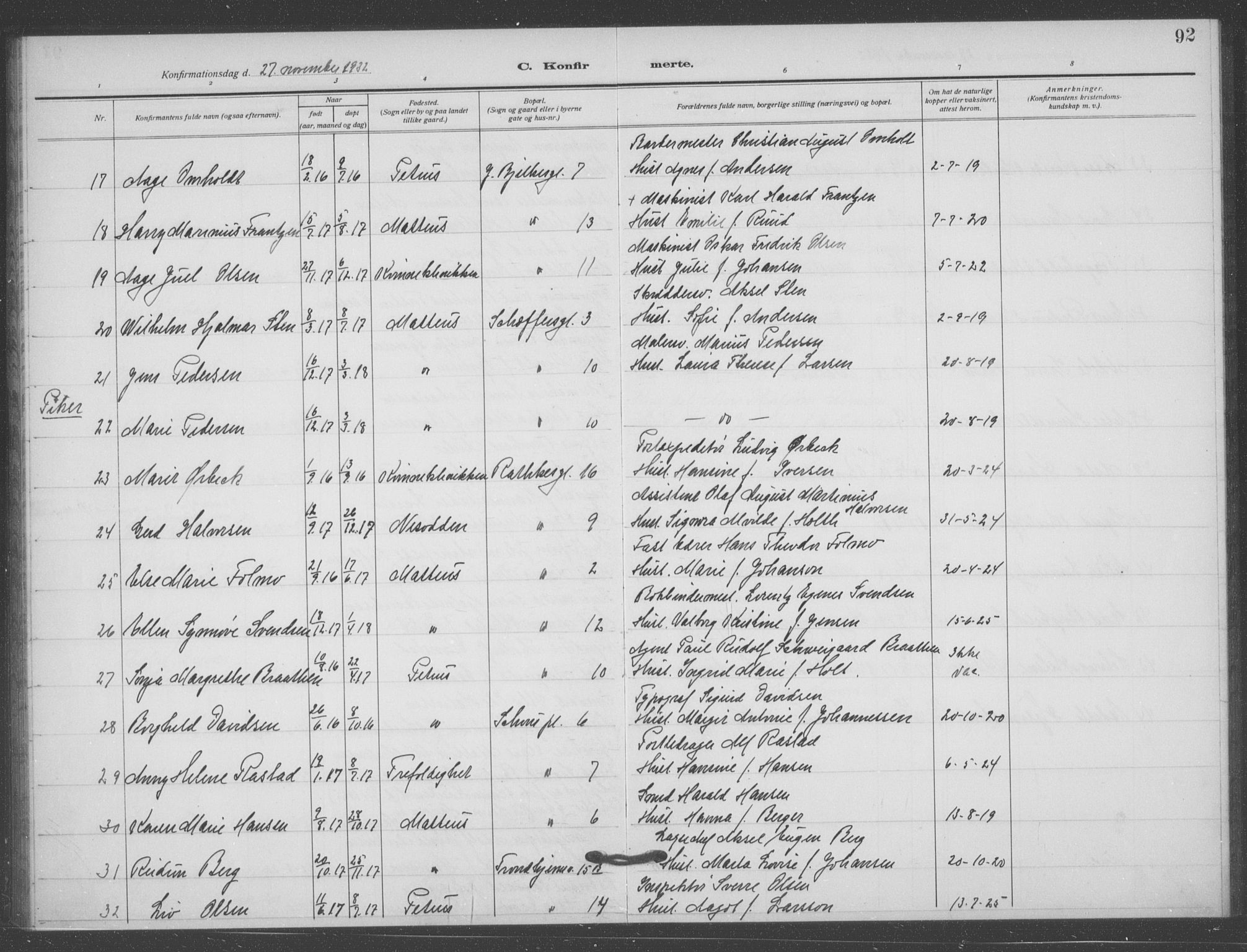 Matteus prestekontor Kirkebøker, AV/SAO-A-10870/F/Fa/L0002: Parish register (official) no. 2, 1917-1938, p. 92