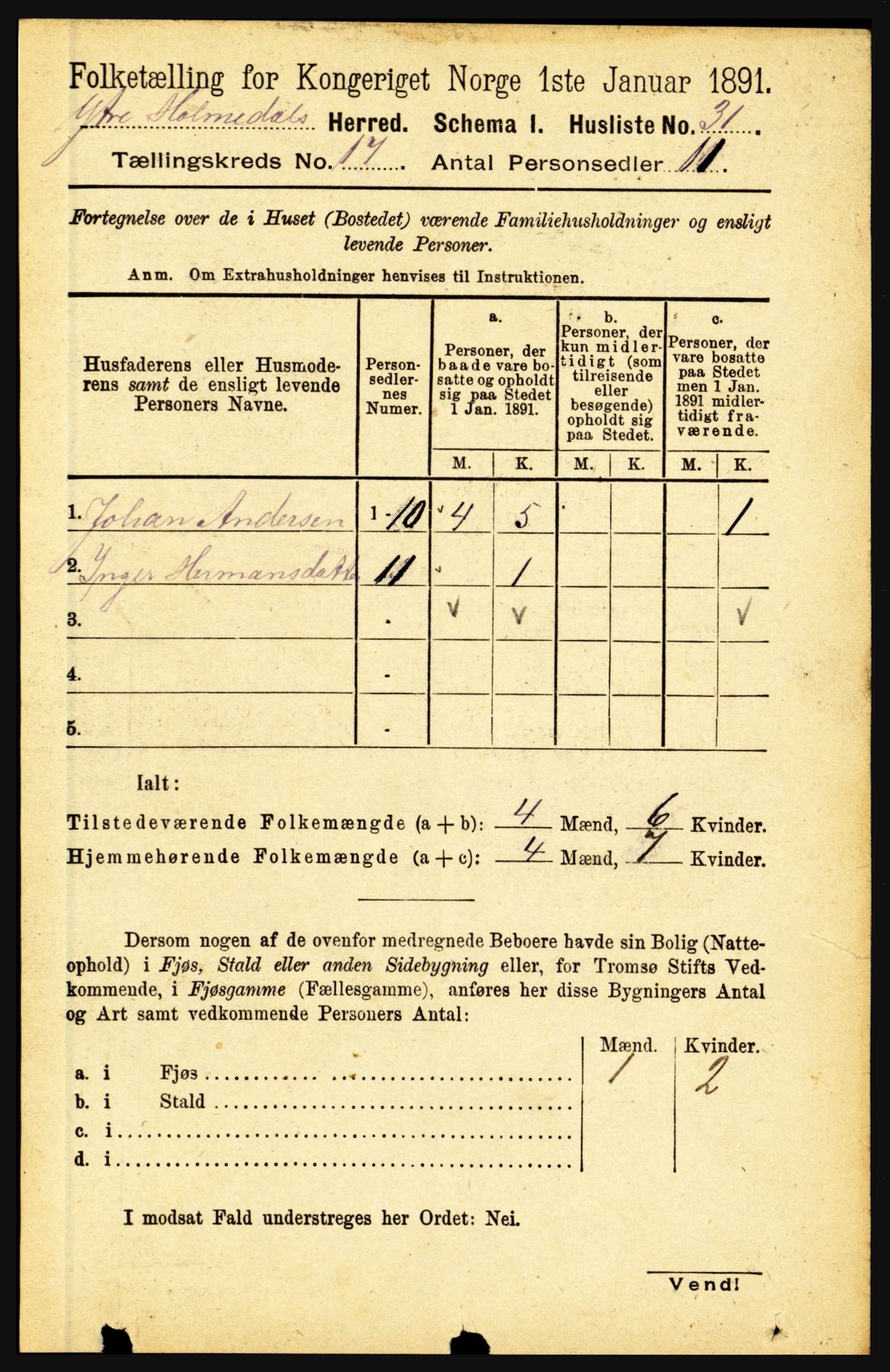 RA, 1891 census for 1429 Ytre Holmedal, 1891, p. 4423