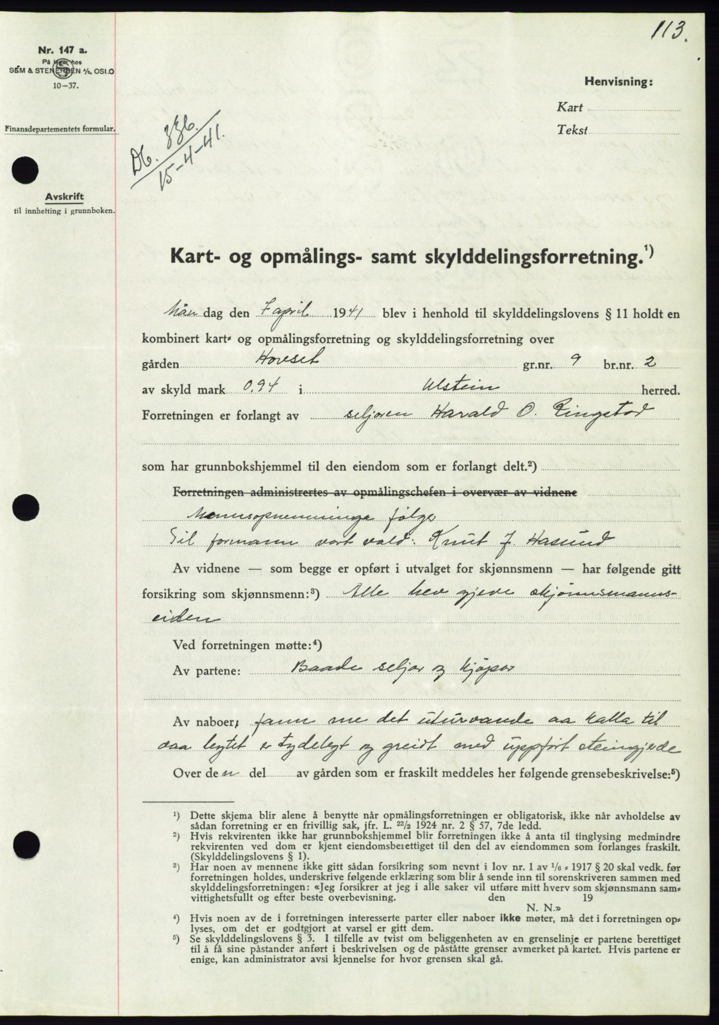 Søre Sunnmøre sorenskriveri, AV/SAT-A-4122/1/2/2C/L0071: Mortgage book no. 65, 1941-1941, Diary no: : 336/1941