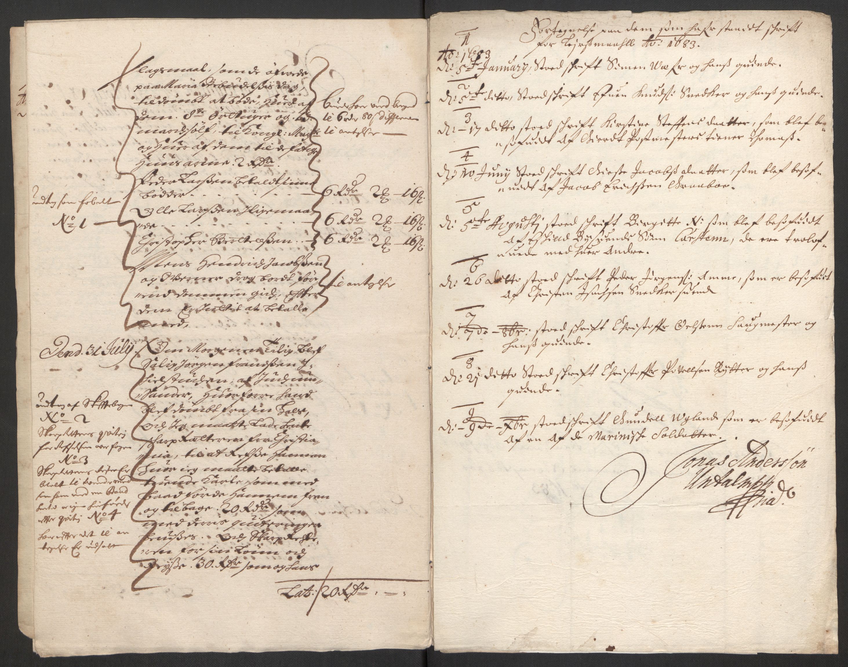Rentekammeret inntil 1814, Reviderte regnskaper, Byregnskaper, AV/RA-EA-4066/R/Rm/L0285: [M18] Sikt og sakefall, 1681-1718, p. 20