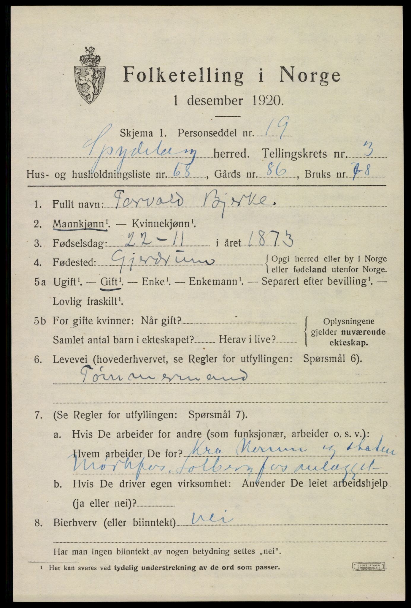 SAO, 1920 census for Spydeberg, 1920, p. 5121