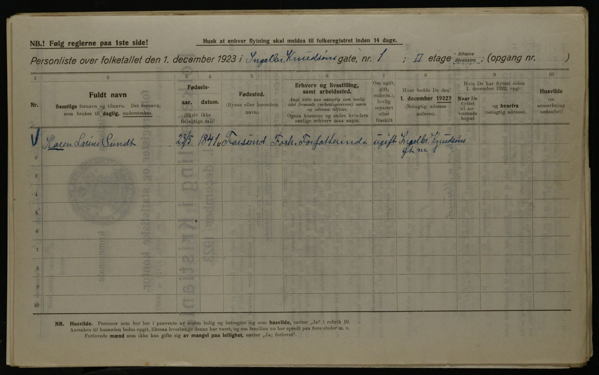 OBA, Municipal Census 1923 for Kristiania, 1923, p. 48988