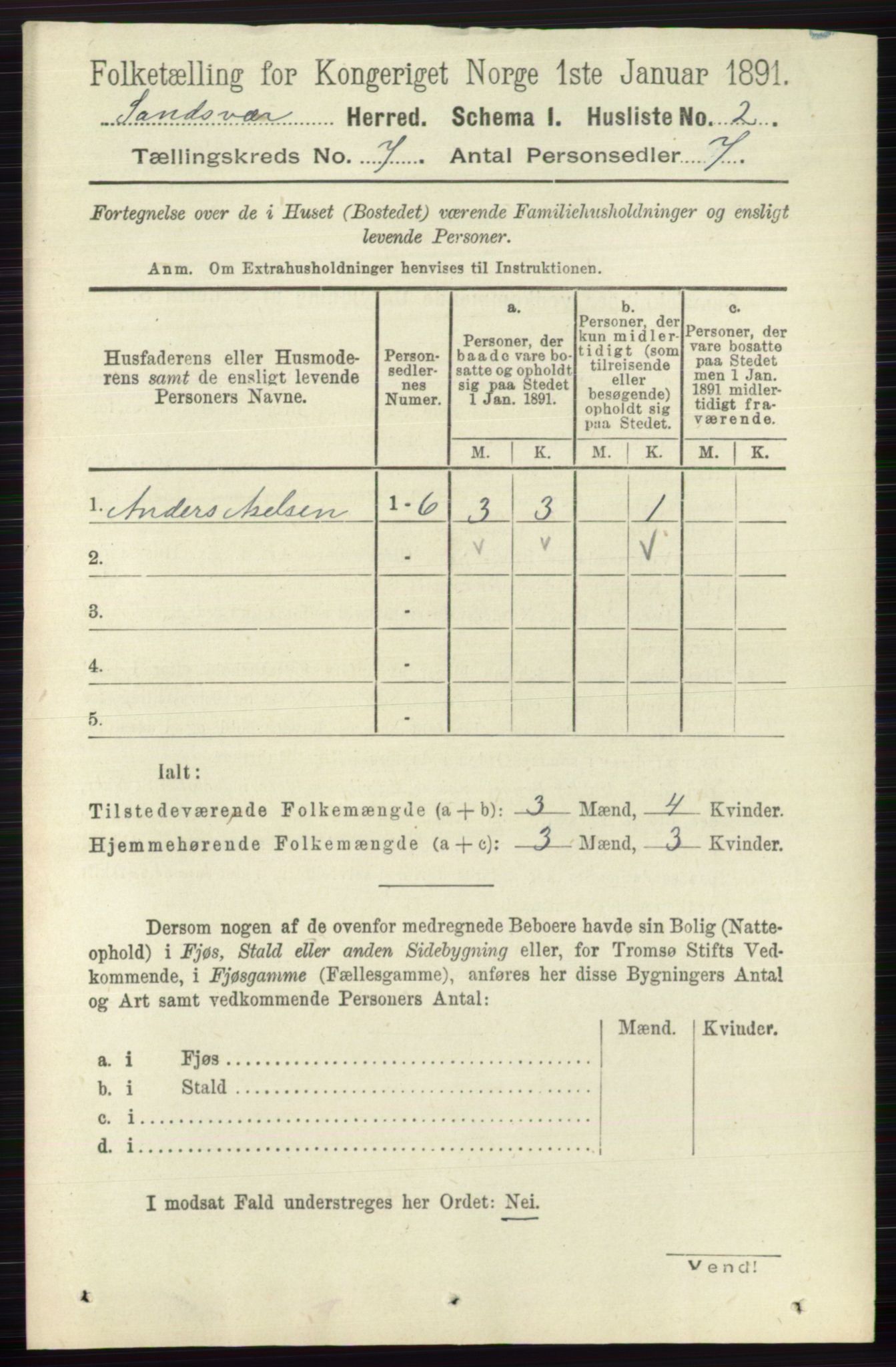 RA, 1891 census for 0629 Sandsvær, 1891, p. 3918