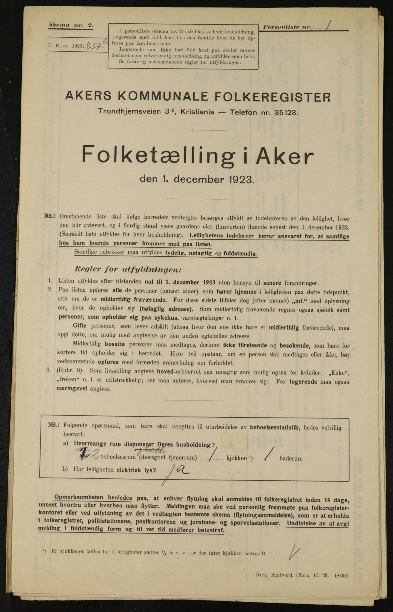 , Municipal Census 1923 for Aker, 1923, p. 12911