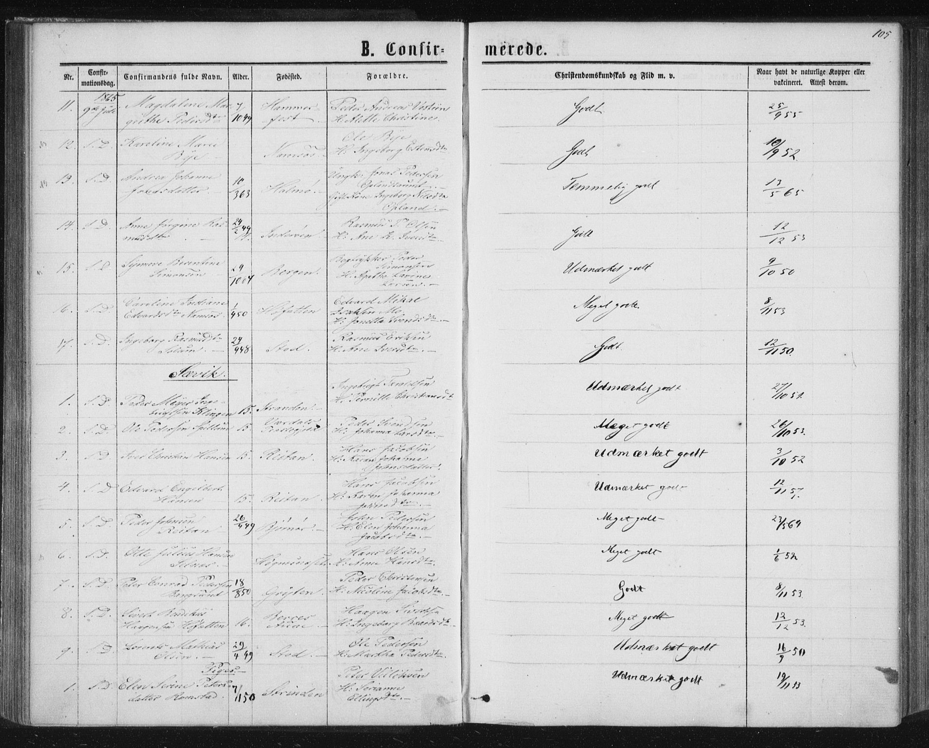 Ministerialprotokoller, klokkerbøker og fødselsregistre - Nord-Trøndelag, AV/SAT-A-1458/768/L0570: Parish register (official) no. 768A05, 1865-1874, p. 105