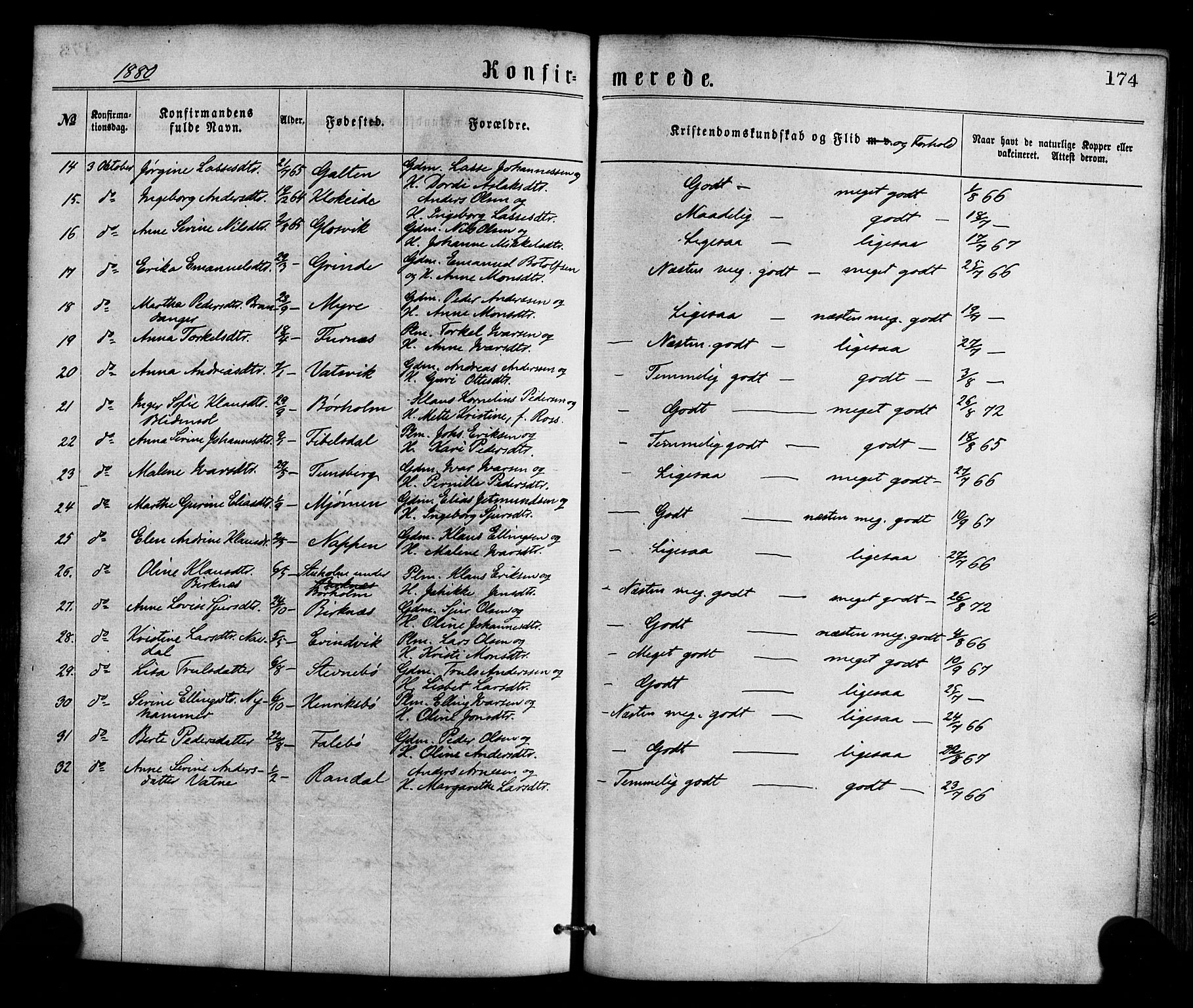 Gulen sokneprestembete, AV/SAB-A-80201/H/Haa/Haaa/L0023: Parish register (official) no. A 23, 1870-1880, p. 174